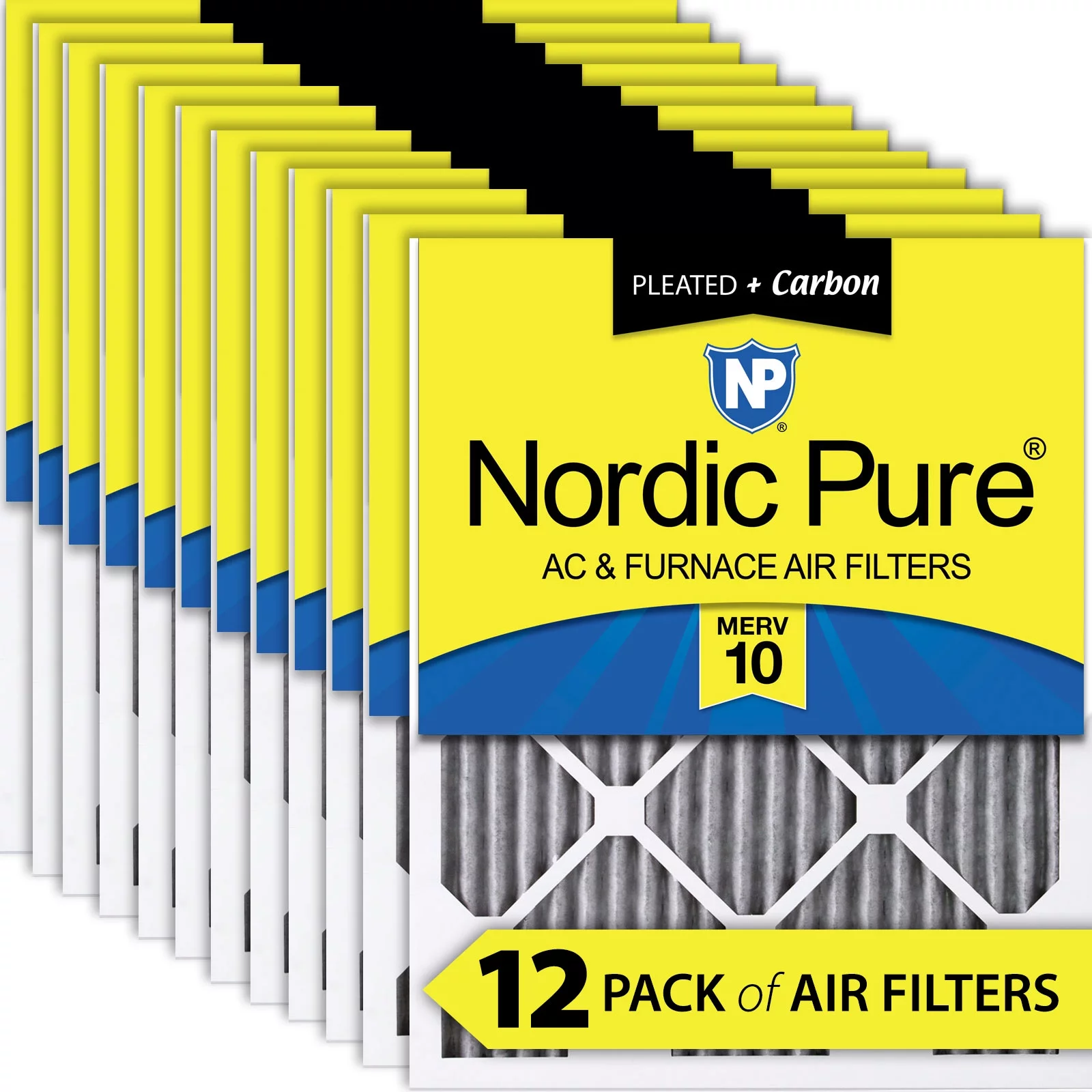 Nordic Pure 10x24x1 Pleated Air Filters MERV 10 Pleated Plus Carbon 12 Pack