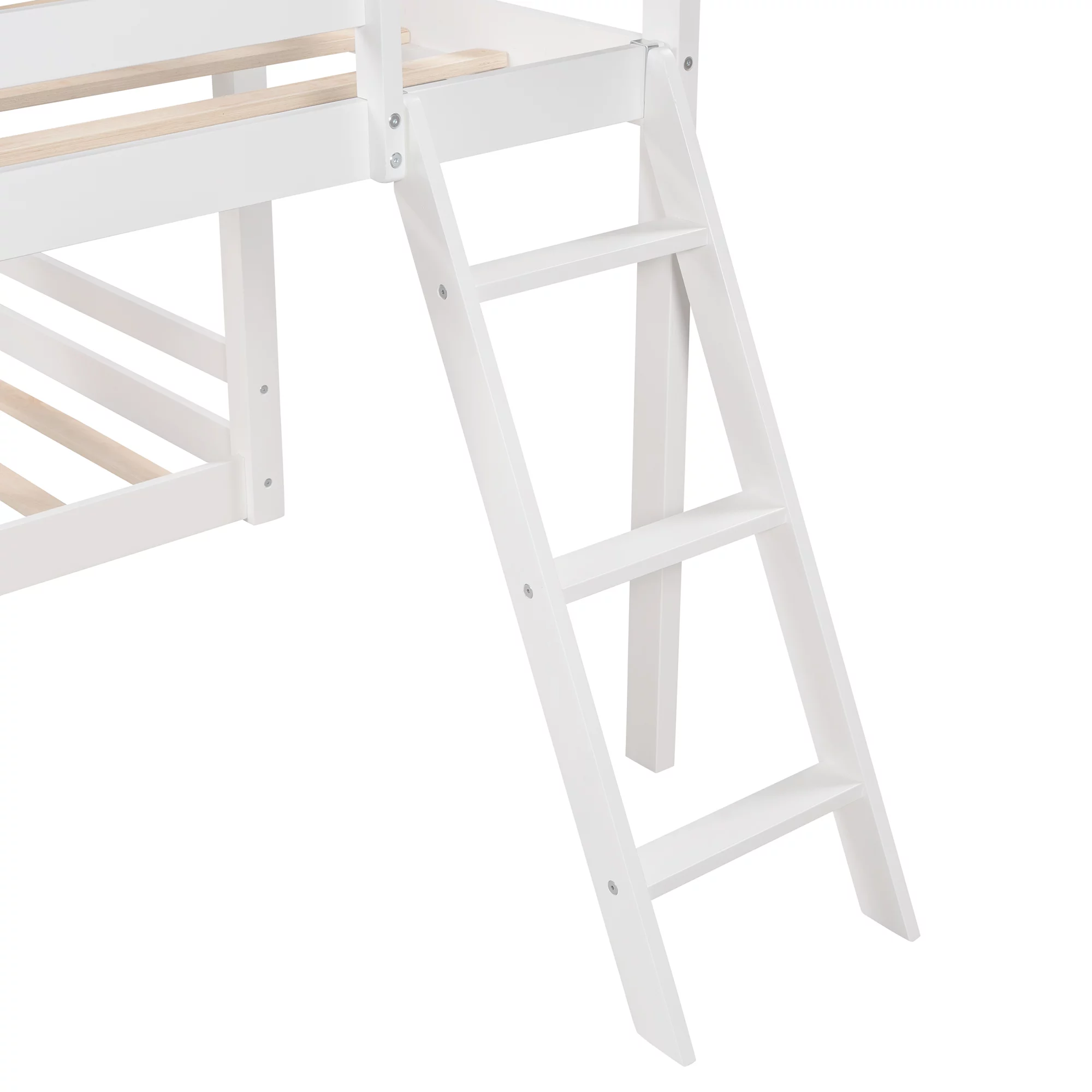 Euroco L-Shaped Twin Over Twin Over Twin Bunk Bed, Triple Bed with Slide & 2 Ladders, White