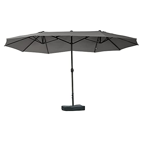 Outsunny Patio Umbrella 15' Steel Rectangular Outdoor Double Sided Market with base, Sun Protection & Easy Crank for Deck Pool Patio Dark Gray