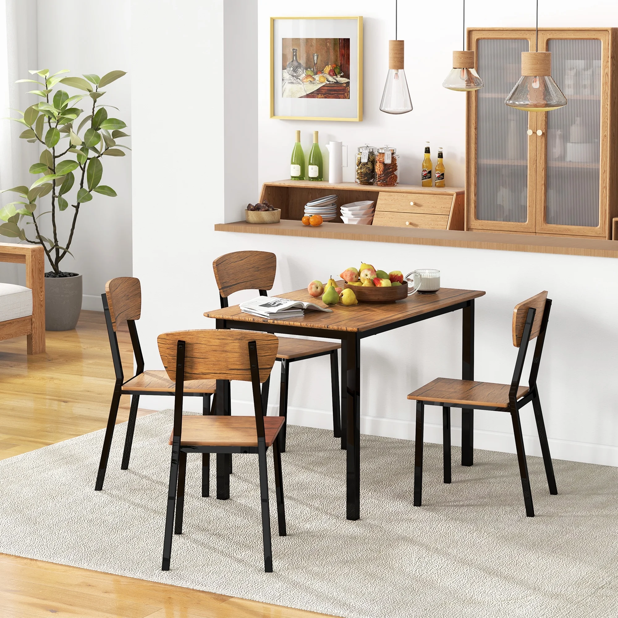 CoSoTower 5 Piece Industrial Dining Table Set for 4, Rectangular Kitchen Table and Chairs, Dining Room Set for Small Space