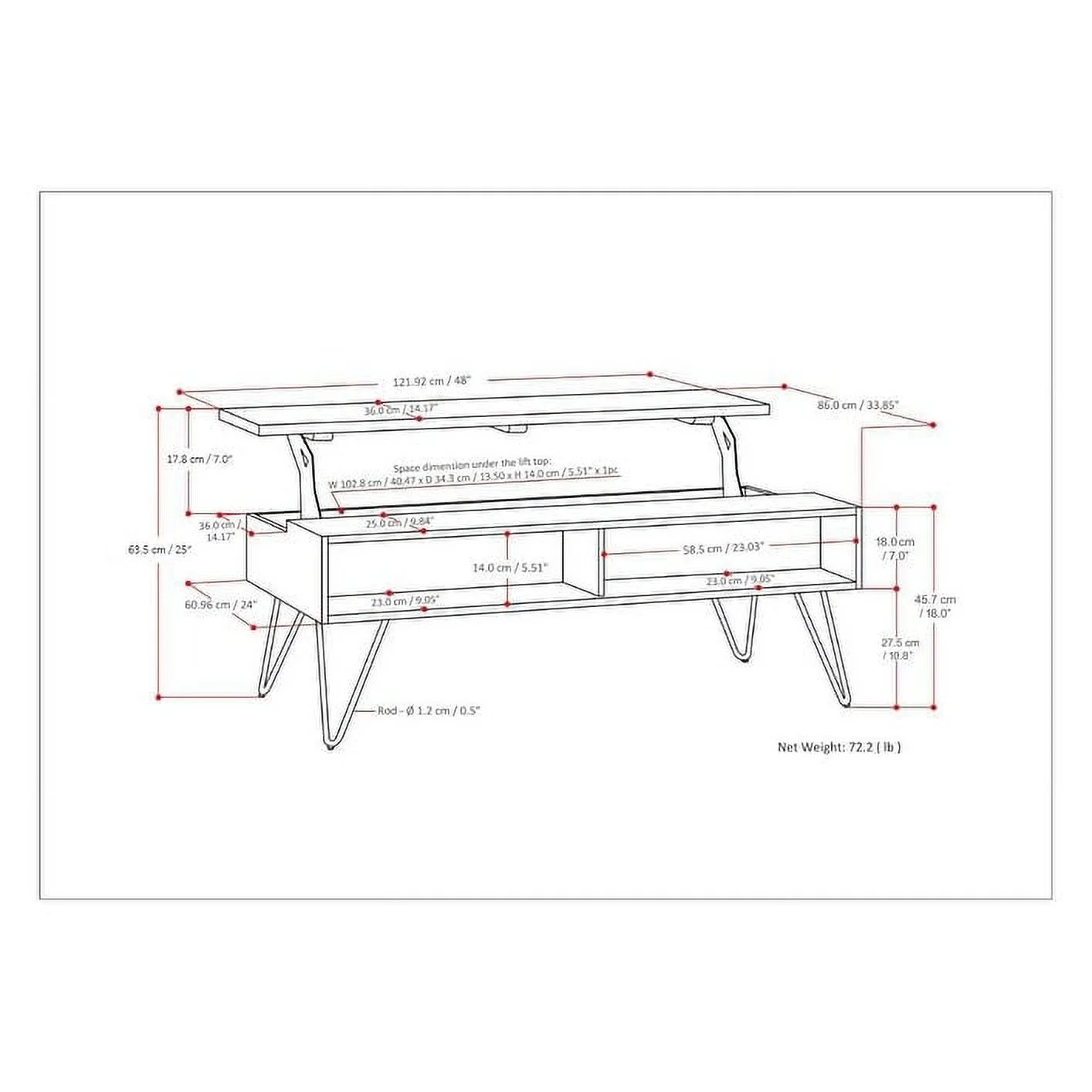 WyndenHall Moreno Mango Wood Metal Rectangle Industrial Lift Top Coffee Table Umber Brown 48 W x 24 D x 22 H