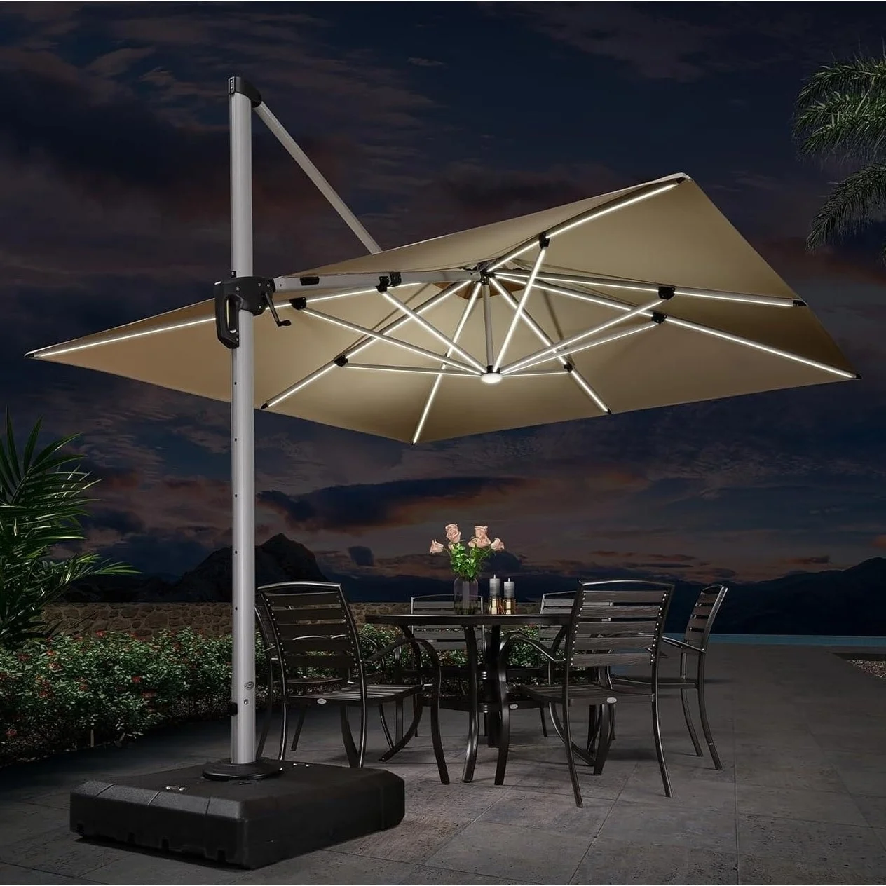 PURPLE LEAF  11 ft Double Top LED Square Patio Cantilever Umbrella Navy Blue
