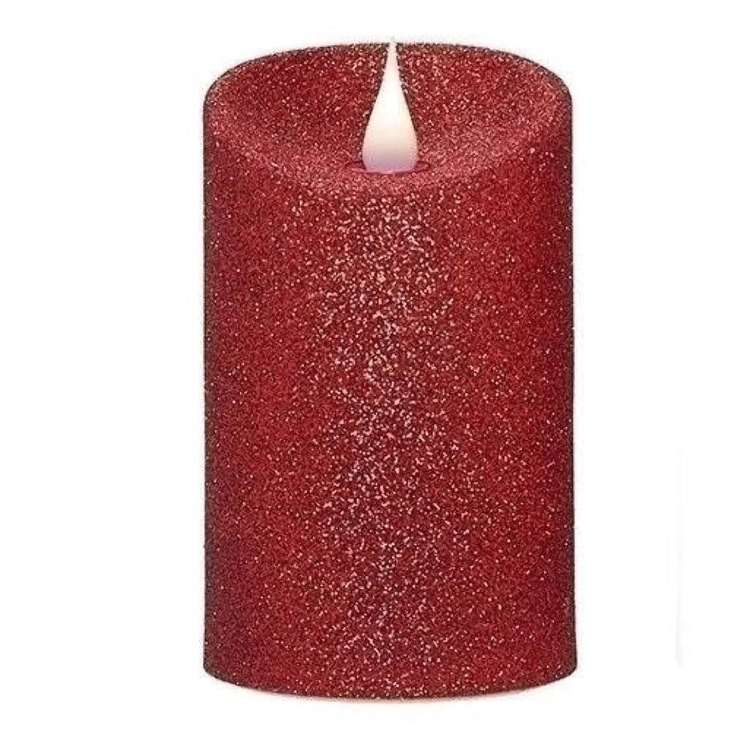 Roman Flameless LED Candle 5H Red Glitter Pillar Outdoor 3-D Motion