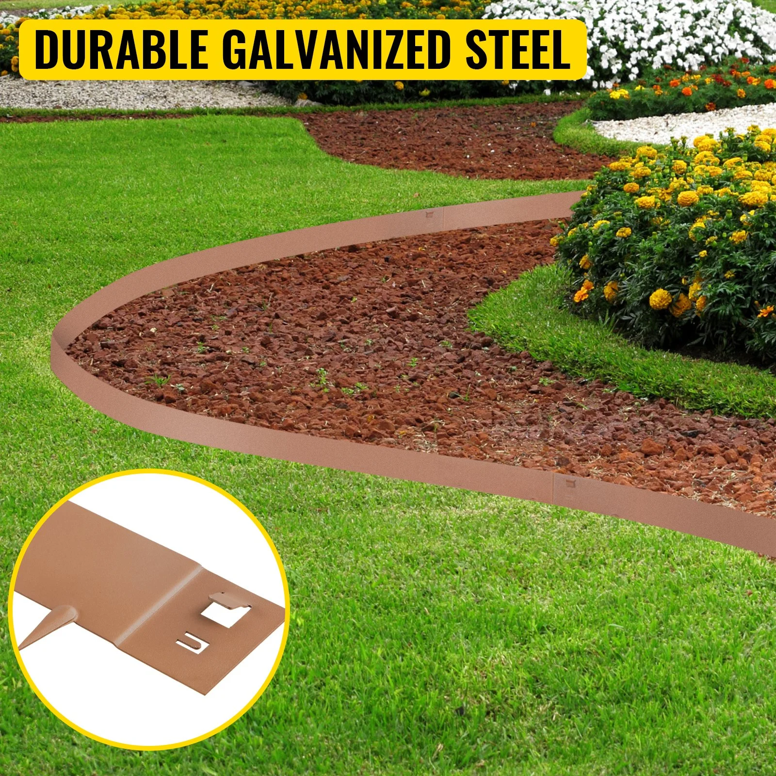 Vevor PYCZS5PCS4-395B9YV0 5 Piece Steel Lawn Edging, Metal Landscape Edging, 4 x 39 in., Grown Lawn Edge for Garden Yard
