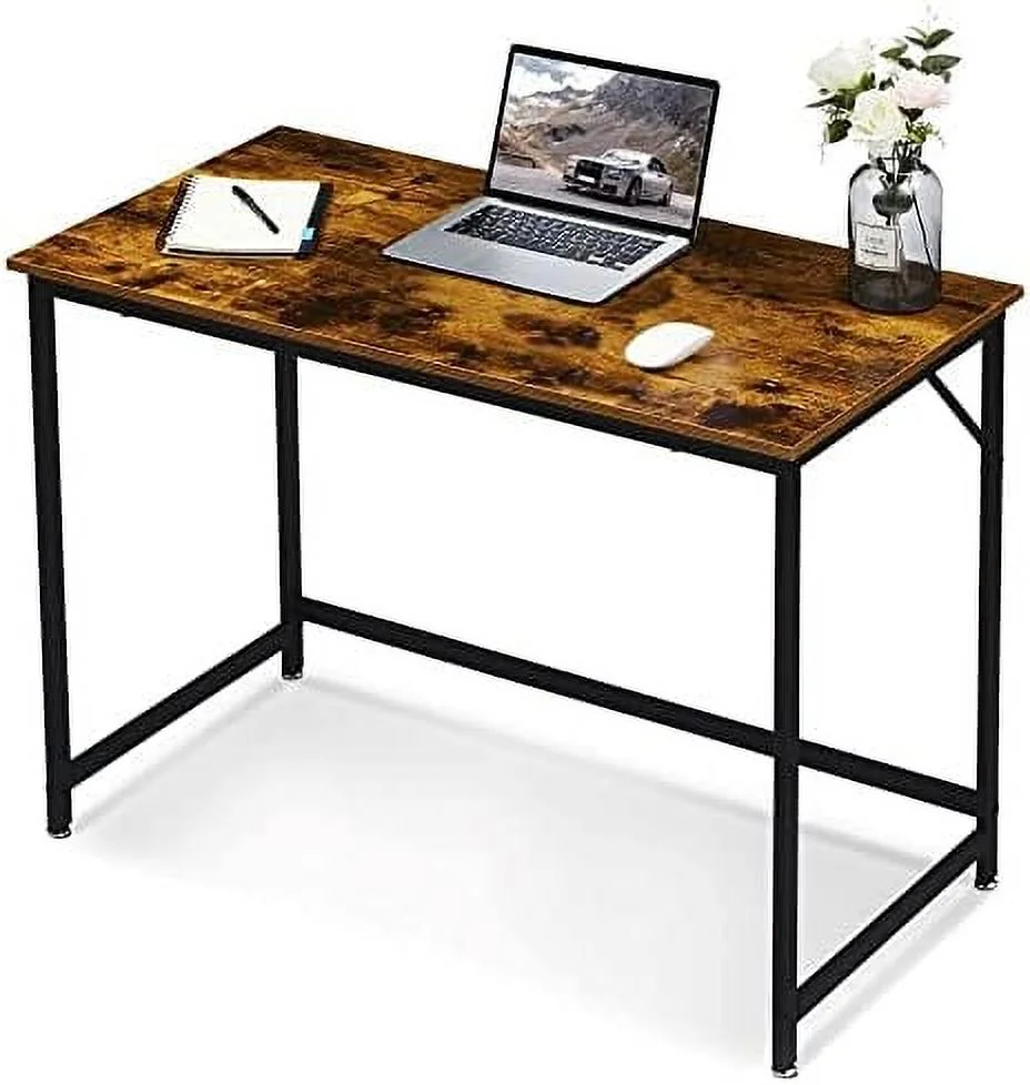 HBLUKDL Computer Desk  55inch Large Writing Desk for Home Office  Wooden Industrial Study Desk with Black Frame  Rectangle Laptop Desk  Simple Workstation  Sturdy PC Table  (Easy Assemble