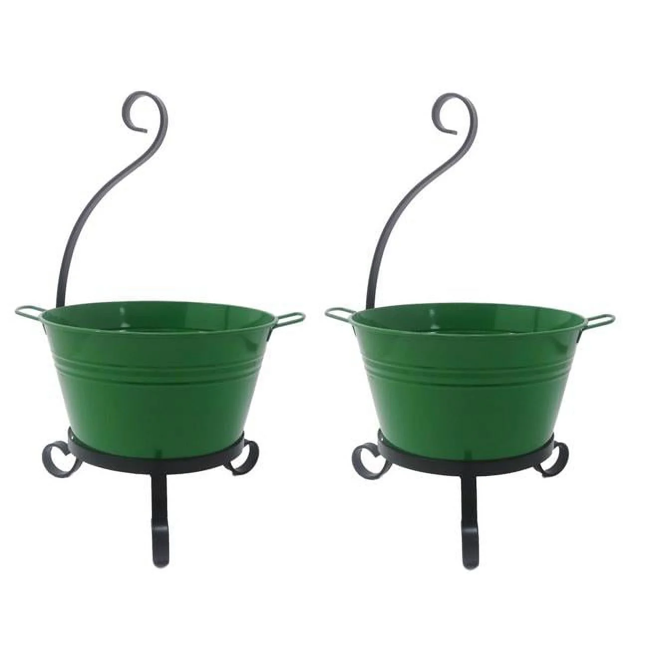Houston International Trading 7065E SA S-2 Enameled Galvanized Steel Planter with Iron Stand - Set of 2