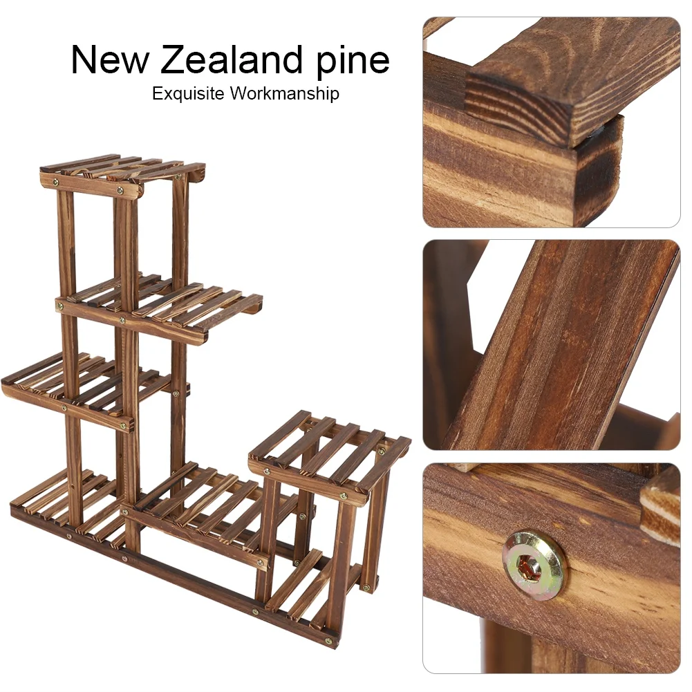 Wobythan Multi-tiers Wooden Plant Stand Balcony Garden Flower Plant Stand Display Shelf
