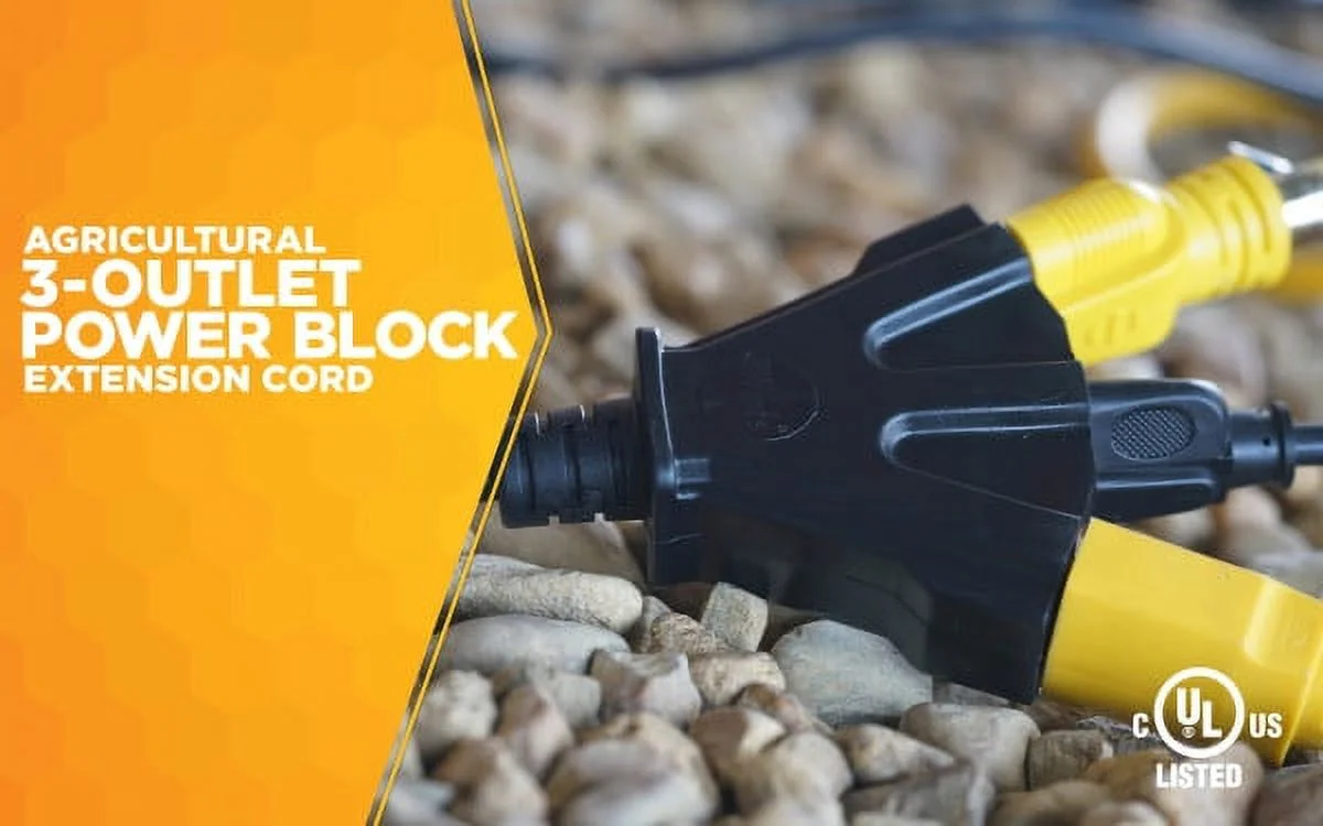 Southwire AgriPro 2451 14/3 Heavy-Duty 15-Amp SJTOW Farm/Workshop 3-Outlet Extension Cord, 25-Feet