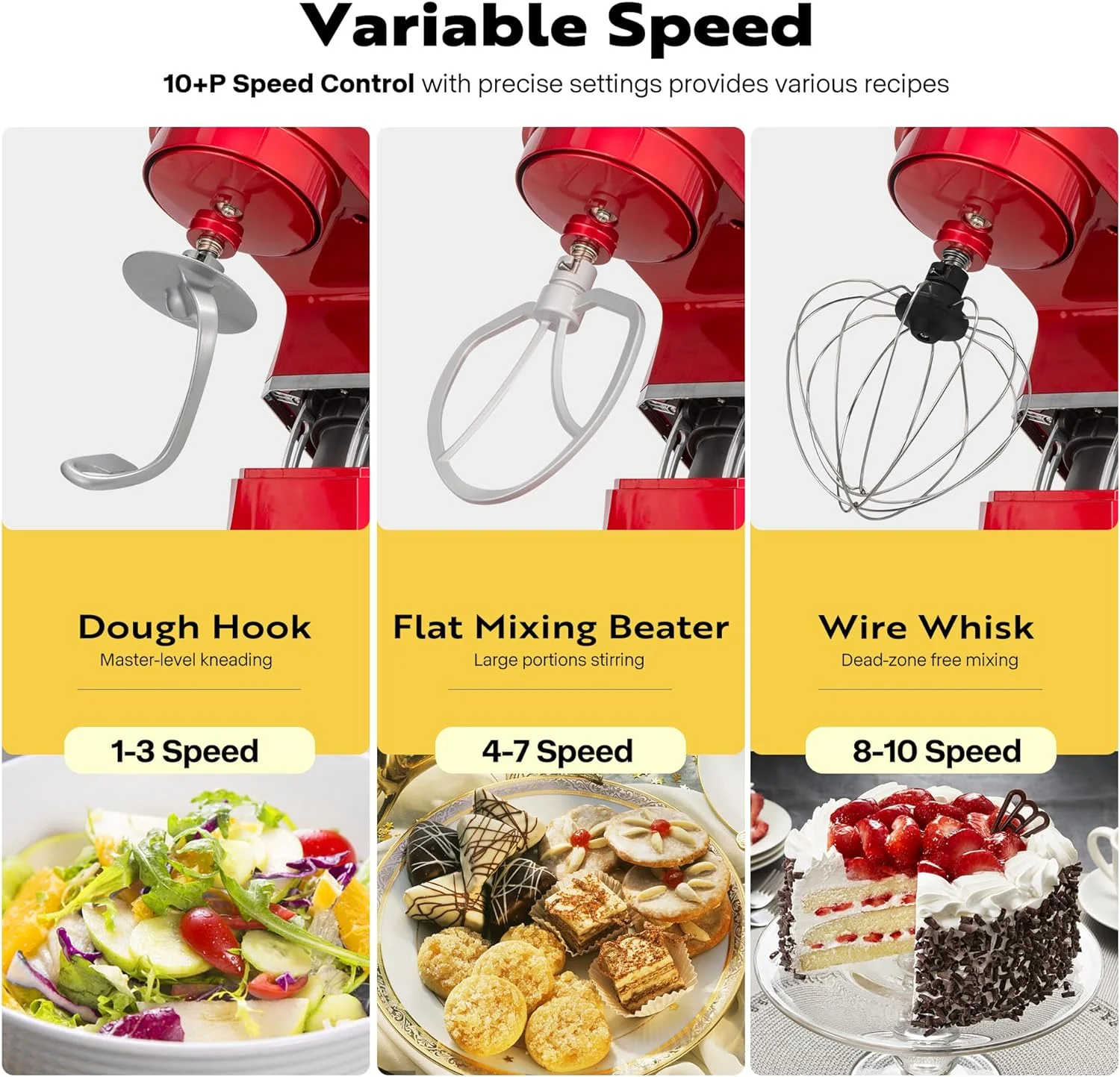 SPECSTAR 6 in 1 Multifunctional Stand Mixer with 8.5 Quart Stainless Steel Bowl, 660W 10 Speed Tilt-Head, Red