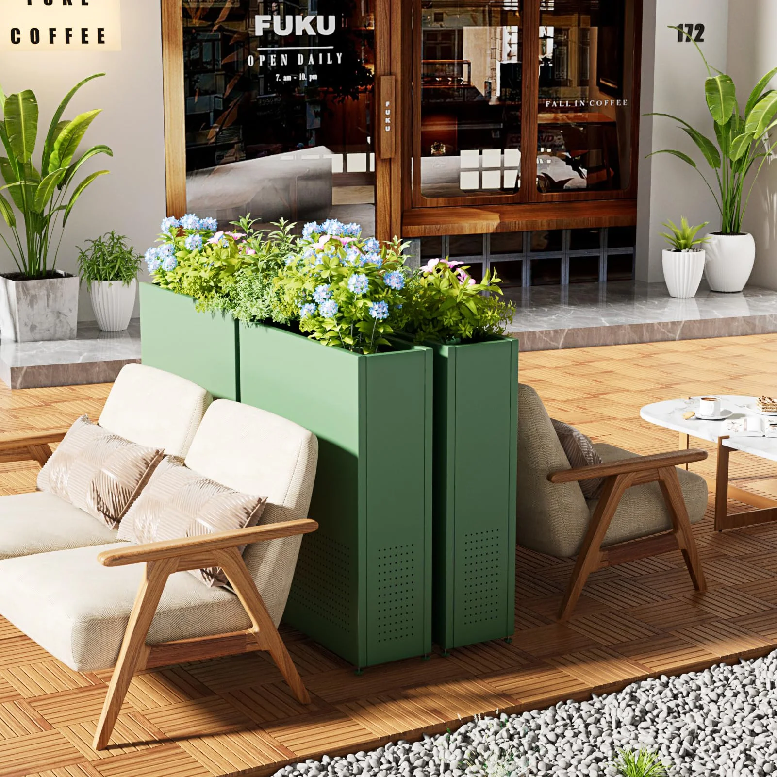 Efurden Planter Box, Outdoor Metal Plant Pot, Decoration Fence Area Separation for Restaurant Backyard Porch and Deck (Green, 1pc)