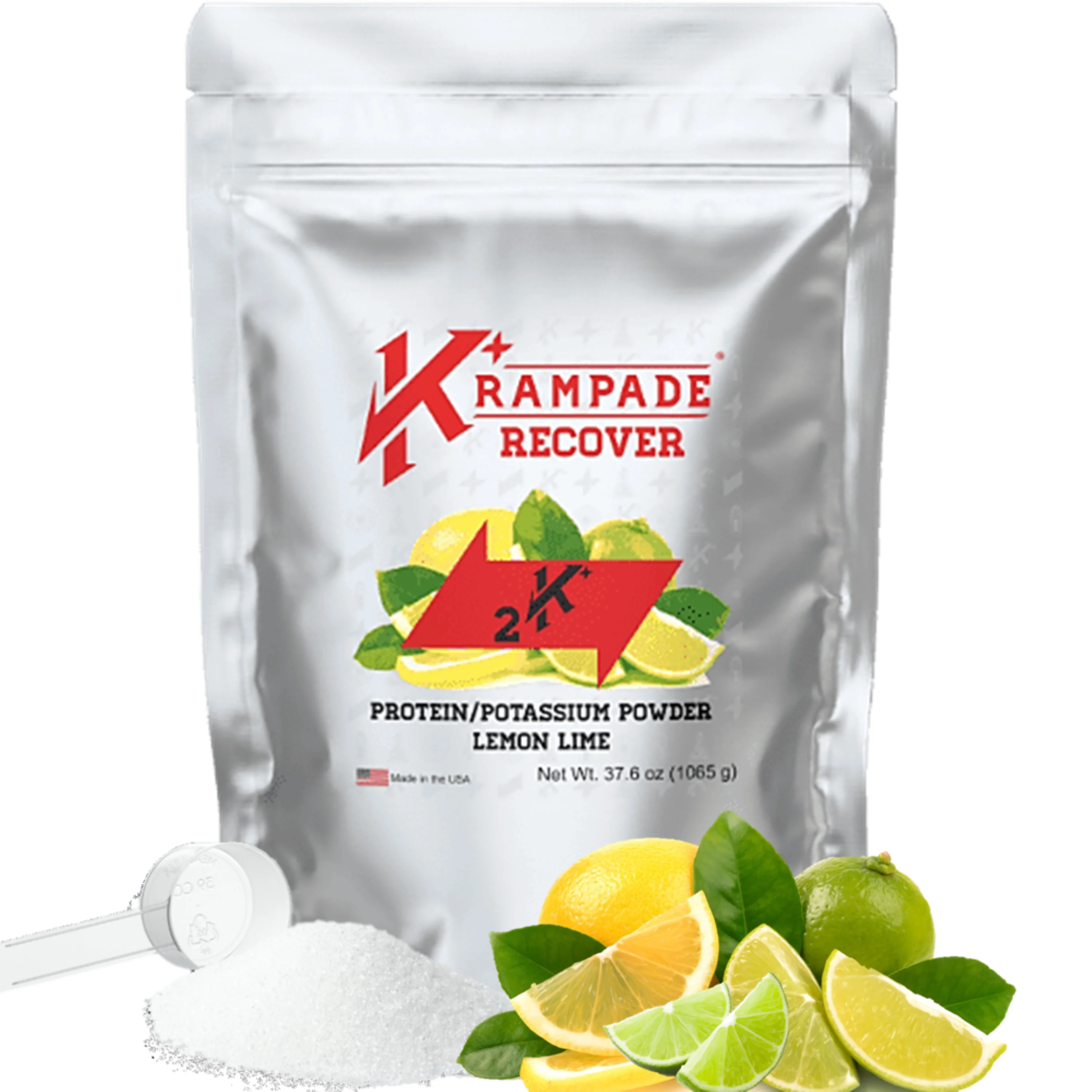 Krampade Whey Protein Electrolyte Powder | 30g Protein Powder & 7g BCAA + 2,000mg Potassium + Magnesium Supplement | >2x More K+ Than Coconut Water | Clear | Lemon Lime | 15-Serving Resealable Pouch