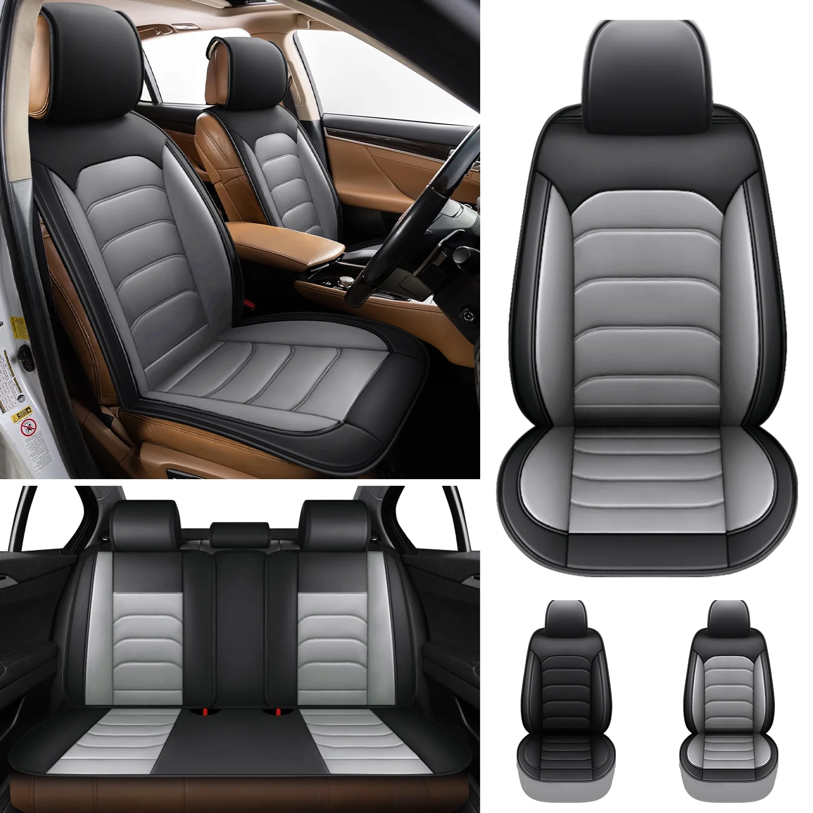 5 Seats For 2000-2024 Nissan Rogue Xterra Sentra Car Seat Cover Faux Leatherette Automotive Seat Covers Interior Accessories For Nissan Altima Sentra Black&Gray