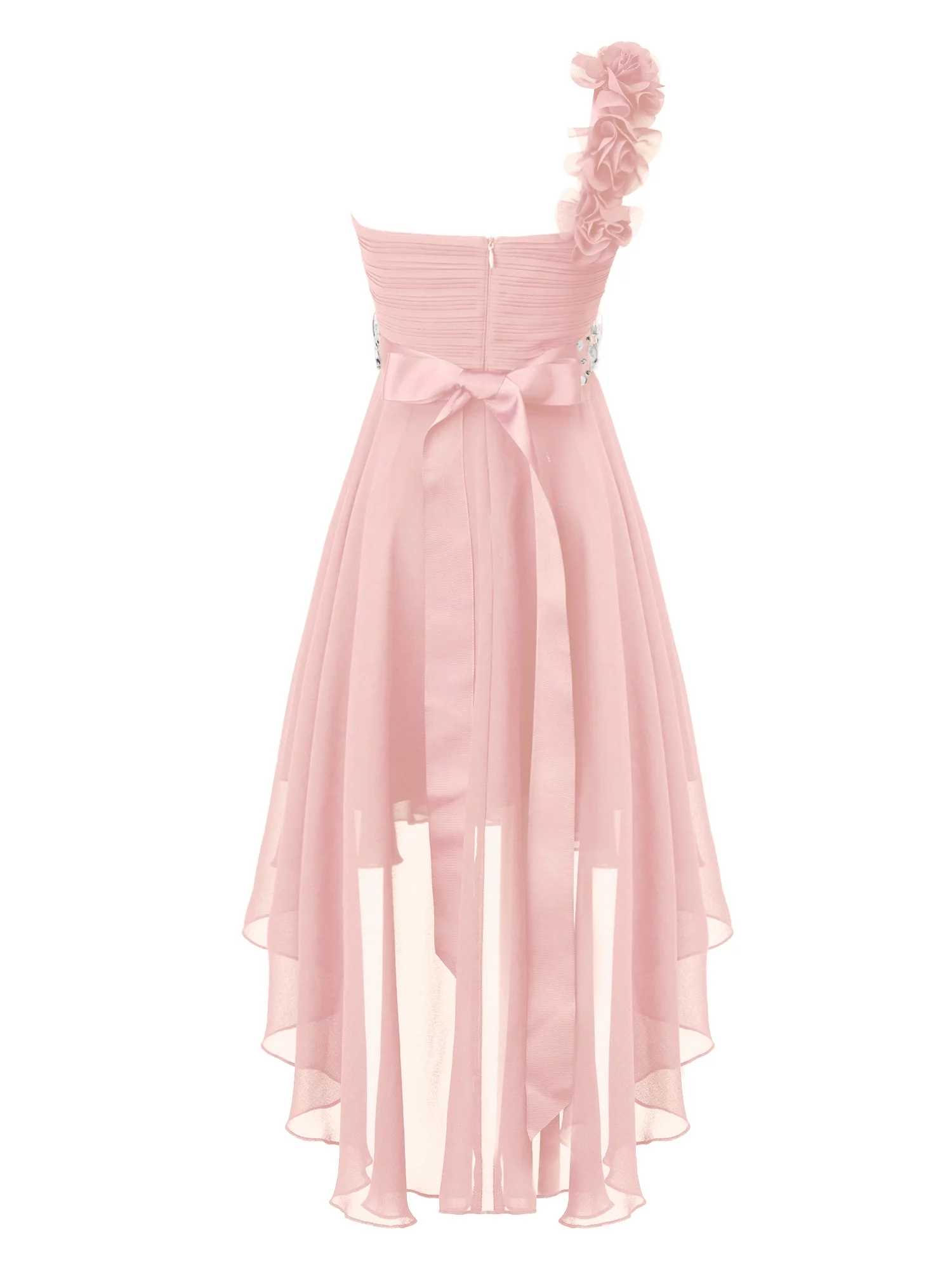 vastwit Kids High Low Flower Girl Dress One Shoulder Ruched Chiffon Bridesmaid Wedding Party Gown Pink 12