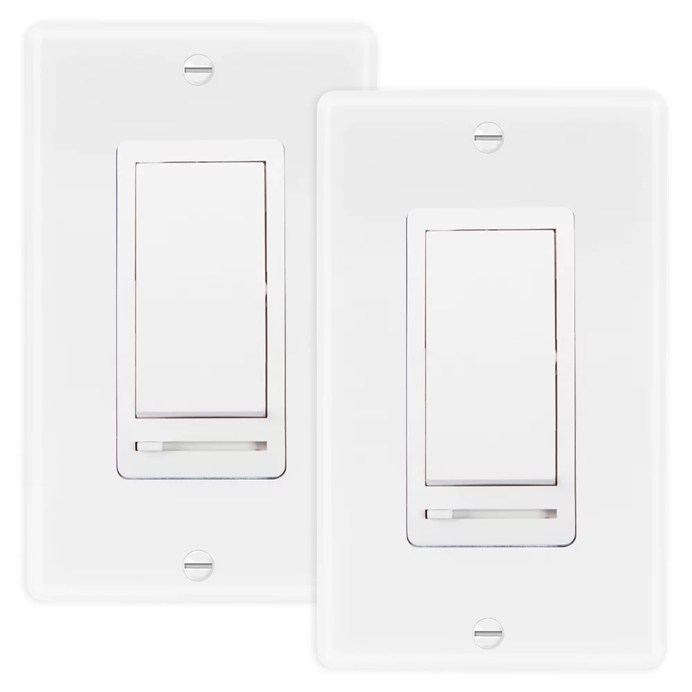Maxxima 3-Way/Single Pole Decorative LED Slide Dimmer Rocker Switch, Wall Plate Included (Pack of 2)
