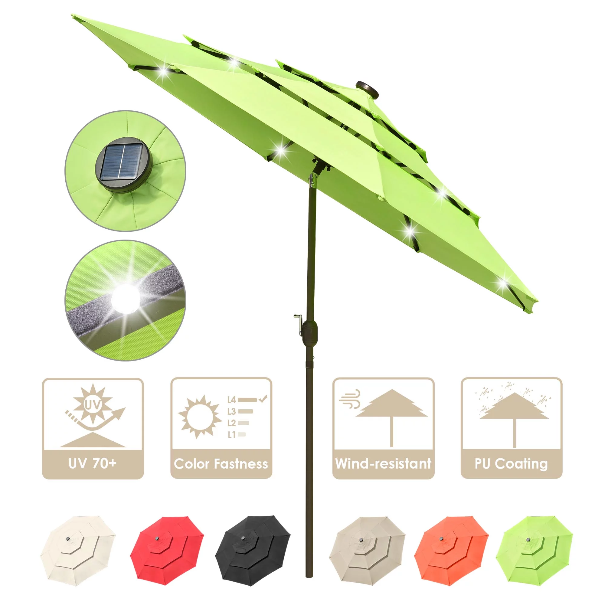 Yescom 9 Ft 3 Tier Patio Umbrella with Protective Cover Solar LED Crank & Tilt Garden