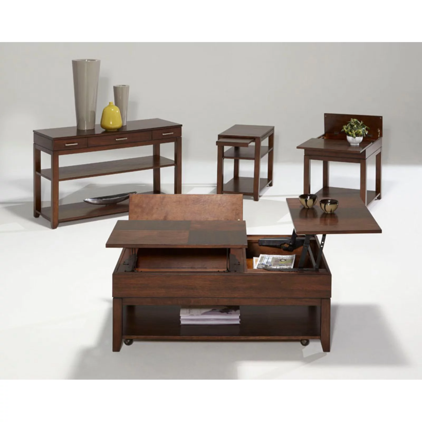 Progressive Furniture Daytona Wood Sofa Console Table in Regal Walnut Brown