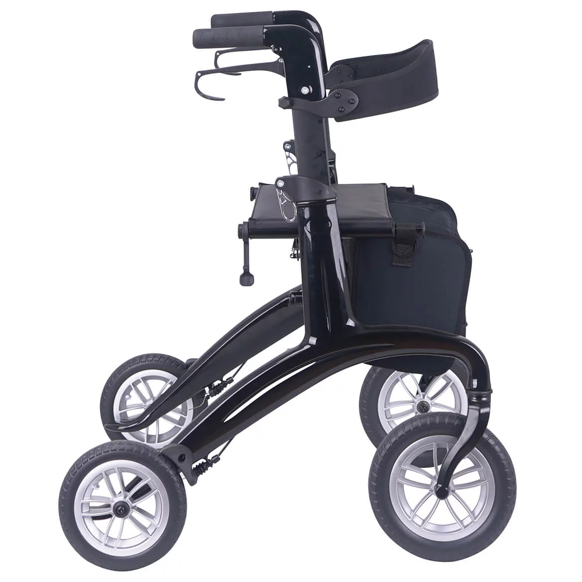 LivingSURETM Carbon Fiber Rollator XL, Adjustable Handle - Supports Up To 300 Pounds, Black