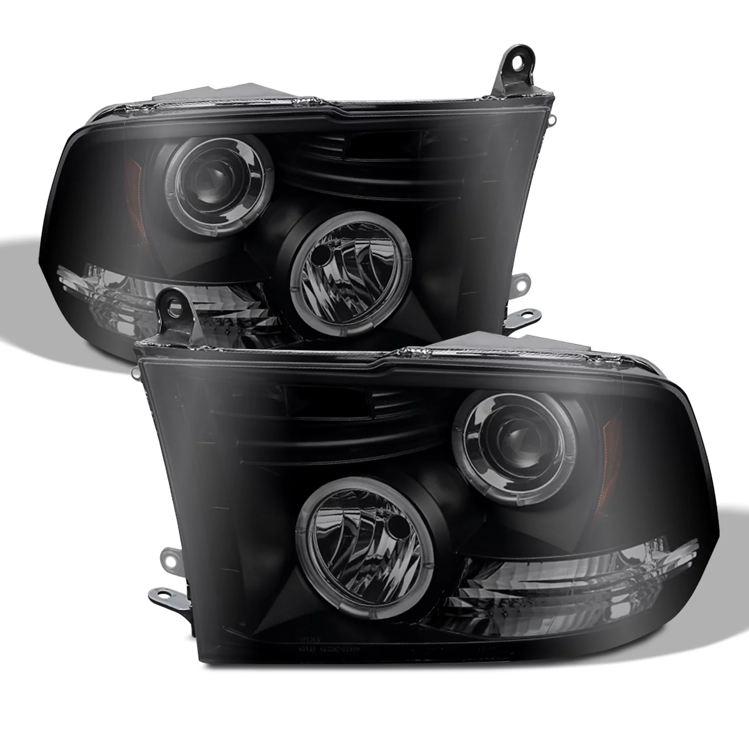 AKKON - Fits 2009-2018 Dodge Ram LED Dual Halo Projector Smoked Headlights & LED Tail Lamps [Black Housing]