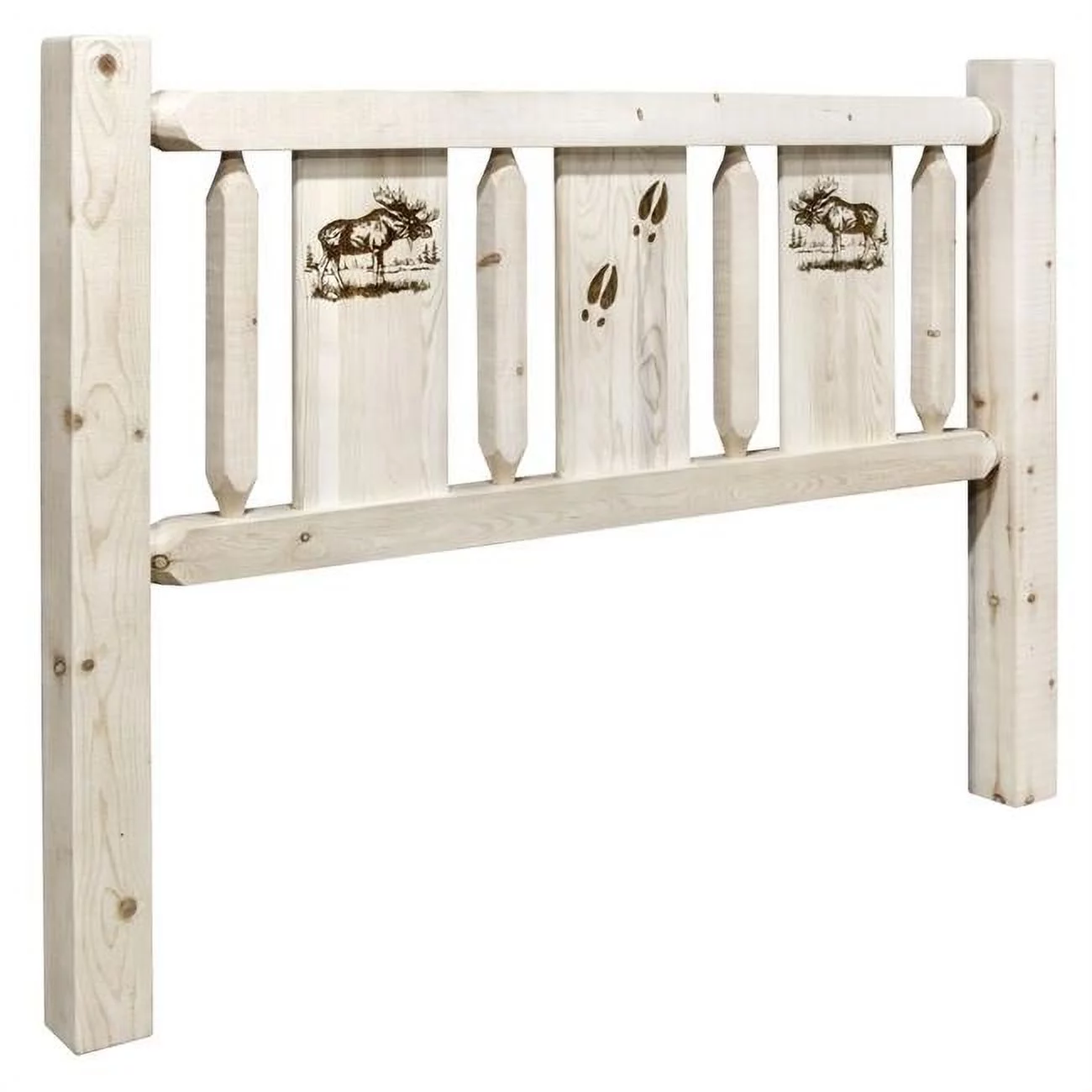 Montana Woodworks  Homestead Collection California King Size Headboard with Laser Engraved Moose Design, Clear Lacquer Finish