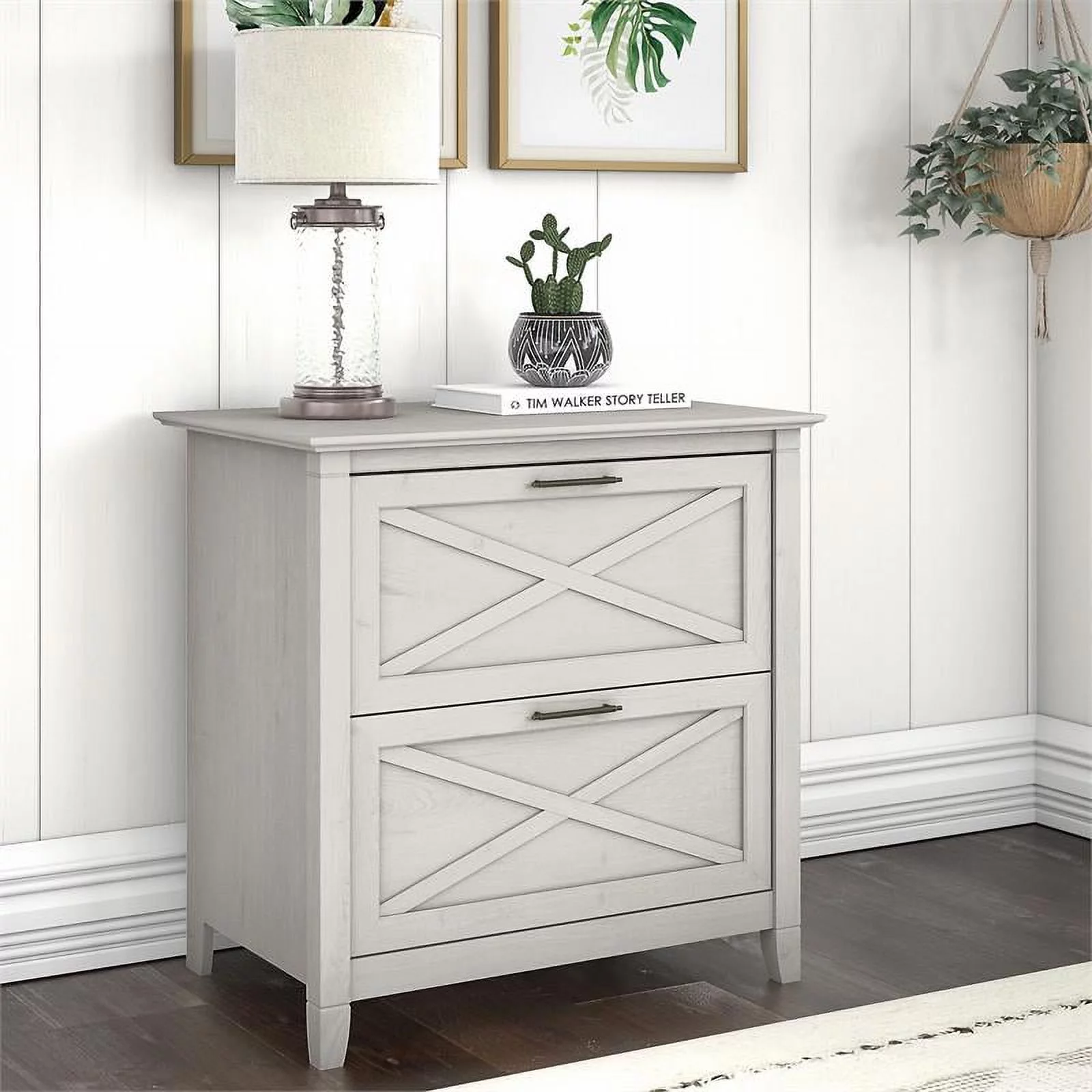 Home Square 2 Drawer Lateral Wood Filing Cabinet Set in White Oak (Set of 2)