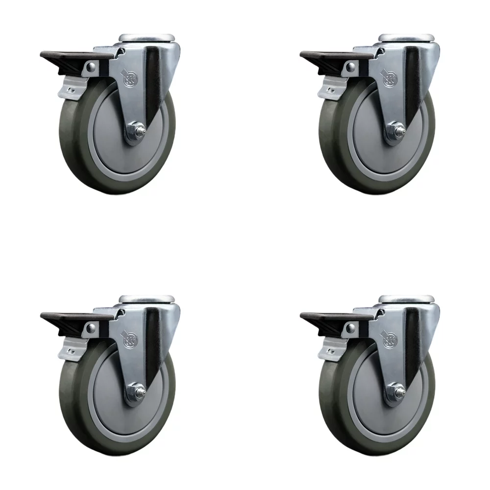 Polyurethane Swivel Bolt Hole Caster Set of 4 w/5