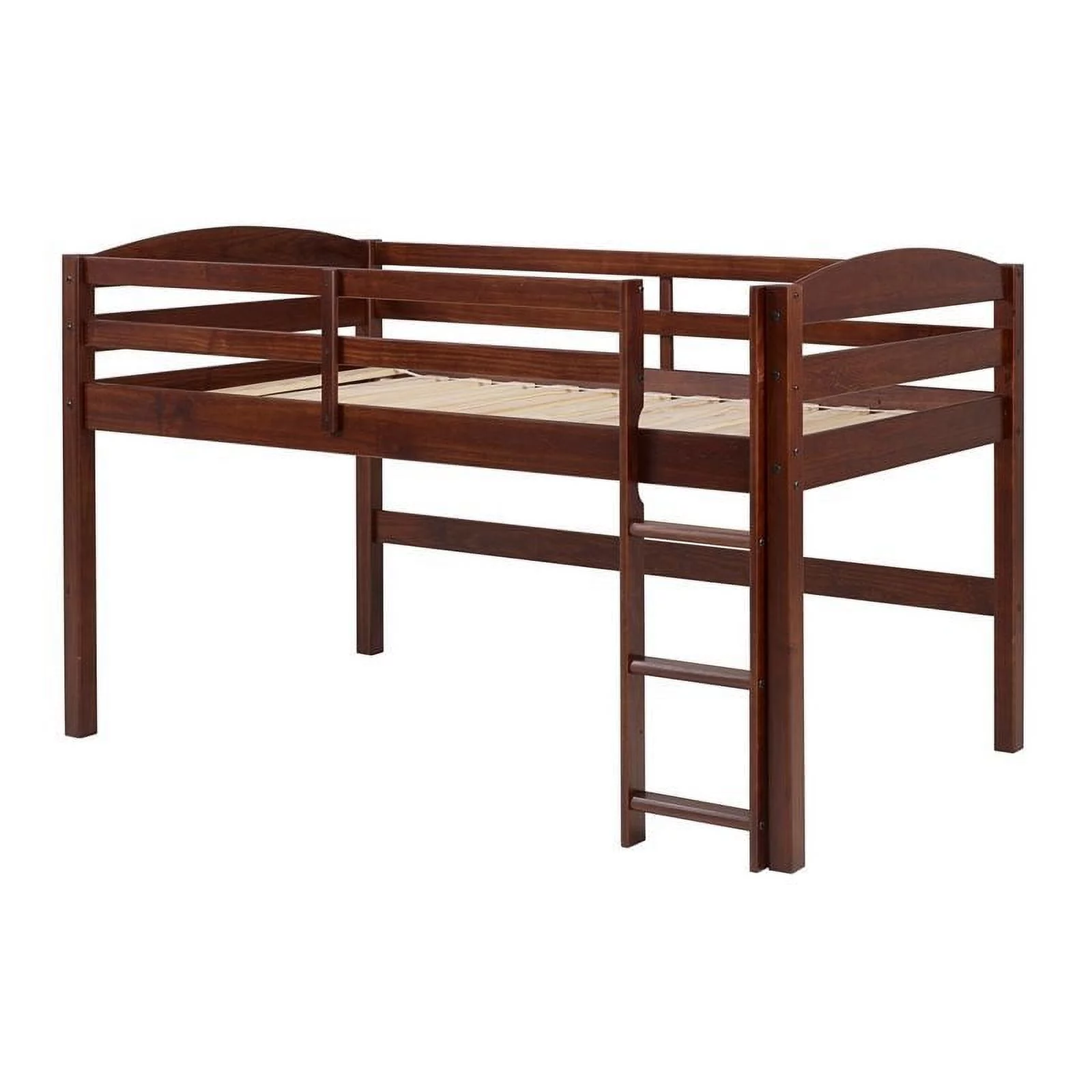 Solid Brown Wood Low Twin Loft Bed - Walnut