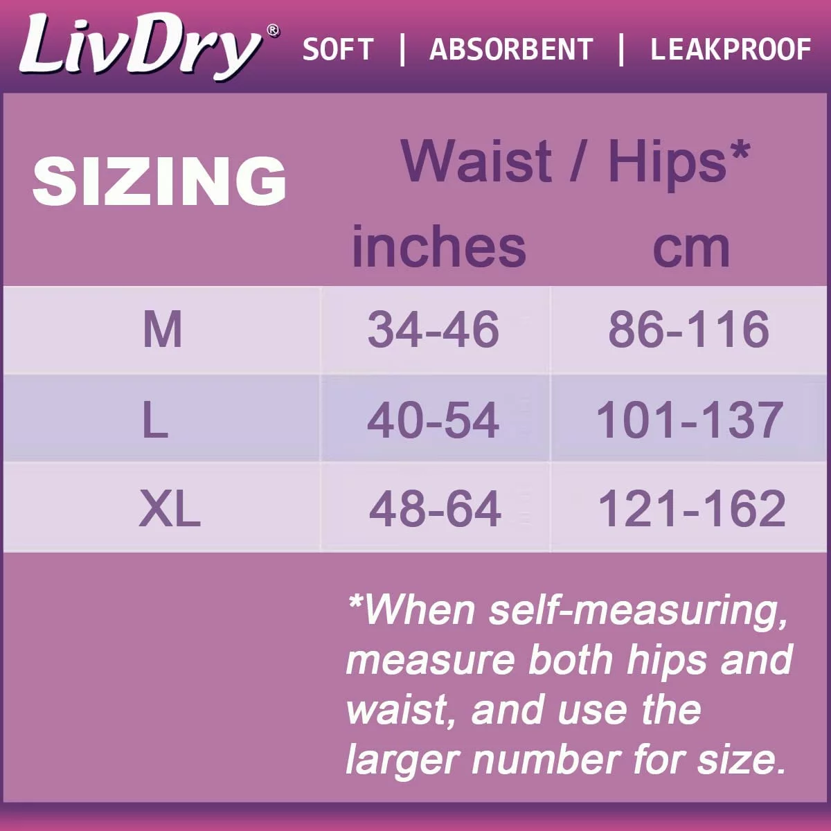 LivDry Womens Adult Incontinence Underwear, Purple Flowers, Super Comfort Absorbency (Medium, 16-Pack)