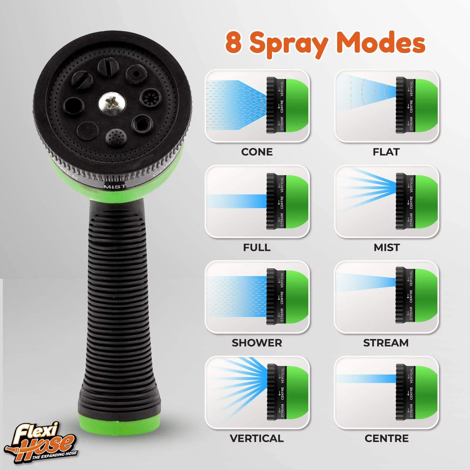 Flexi Hose GREEN MONSTAH 100 ft Garden Hose Expandable Water Hose, Expanding Garden Pipe with 8 Function Nozzle