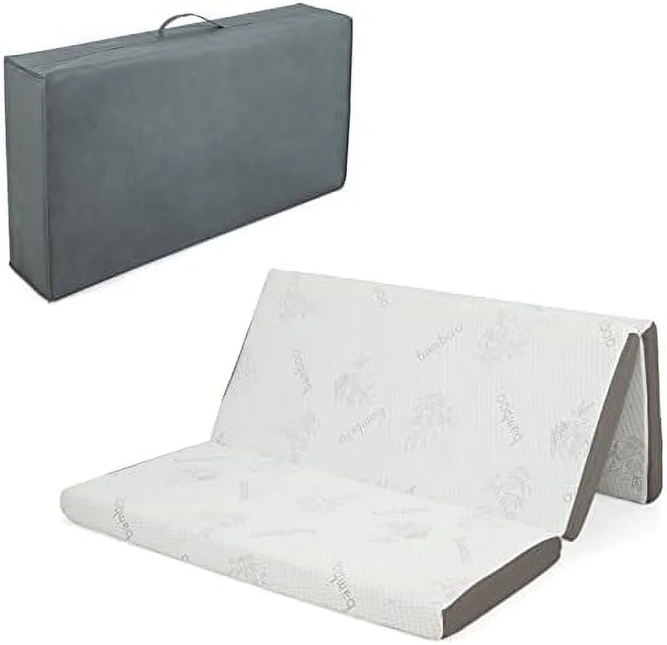 CGFHYP Memory Foam Tri-Fold Mattress  4\u201D Foldable Floor Mattress with  Bag & Removable Cover   Memory Mattress with  Fabric for Guest Room  Living Room  RV  Camp (Full)