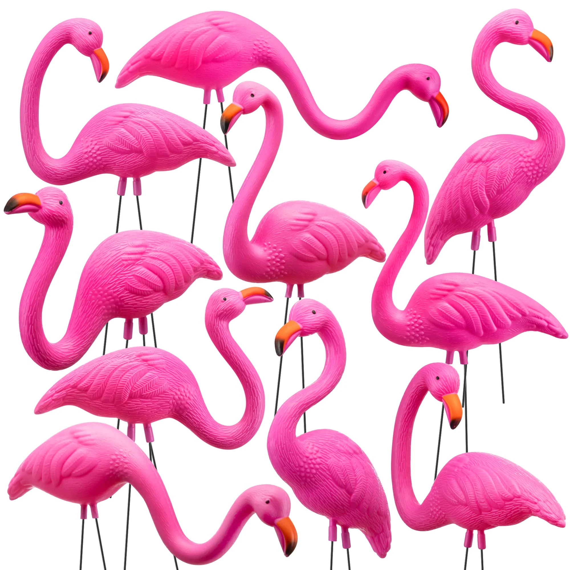 Syncfun 10 Pack Pink Flamingo, Small Yard Ornament Stakes For Outdoor Garden Decor, Luau Party Statue, Beach, Lawn