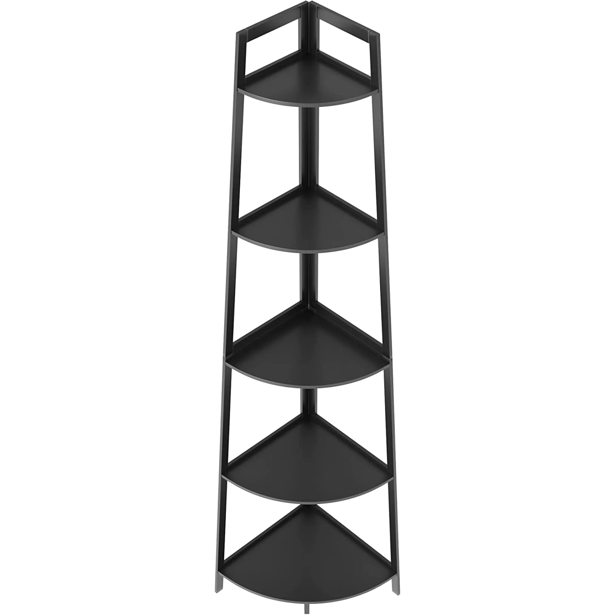 Corner Shelf 70 Inch Tall Bookshelf 5-Tier Industrial Corner Bookcase Corner Ladder Shelf Thin Bookshelf Rustic Bamboo Stand for Living Room, Kitchen, Home Office, Black