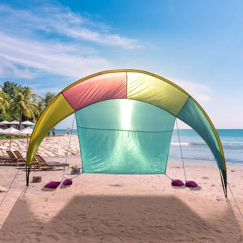 Upgraded - Patented Design Beach Tent 10.5' x 11.5' Fits 4-6 Adults, Sun Shelter Rainbow Suncover, Outdoor Shade for Camping, Backyard, Picnics - Sand, Grass All Suitable