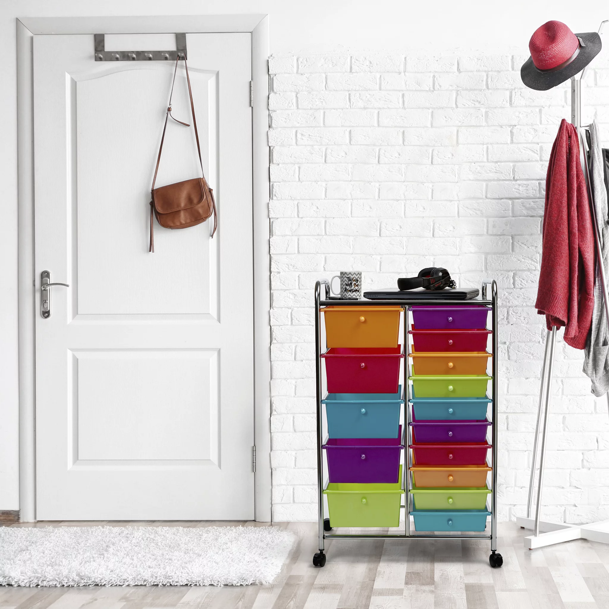 Seville Classics 15-Drawer Organizer Cart, Pearlescent Multi-Color