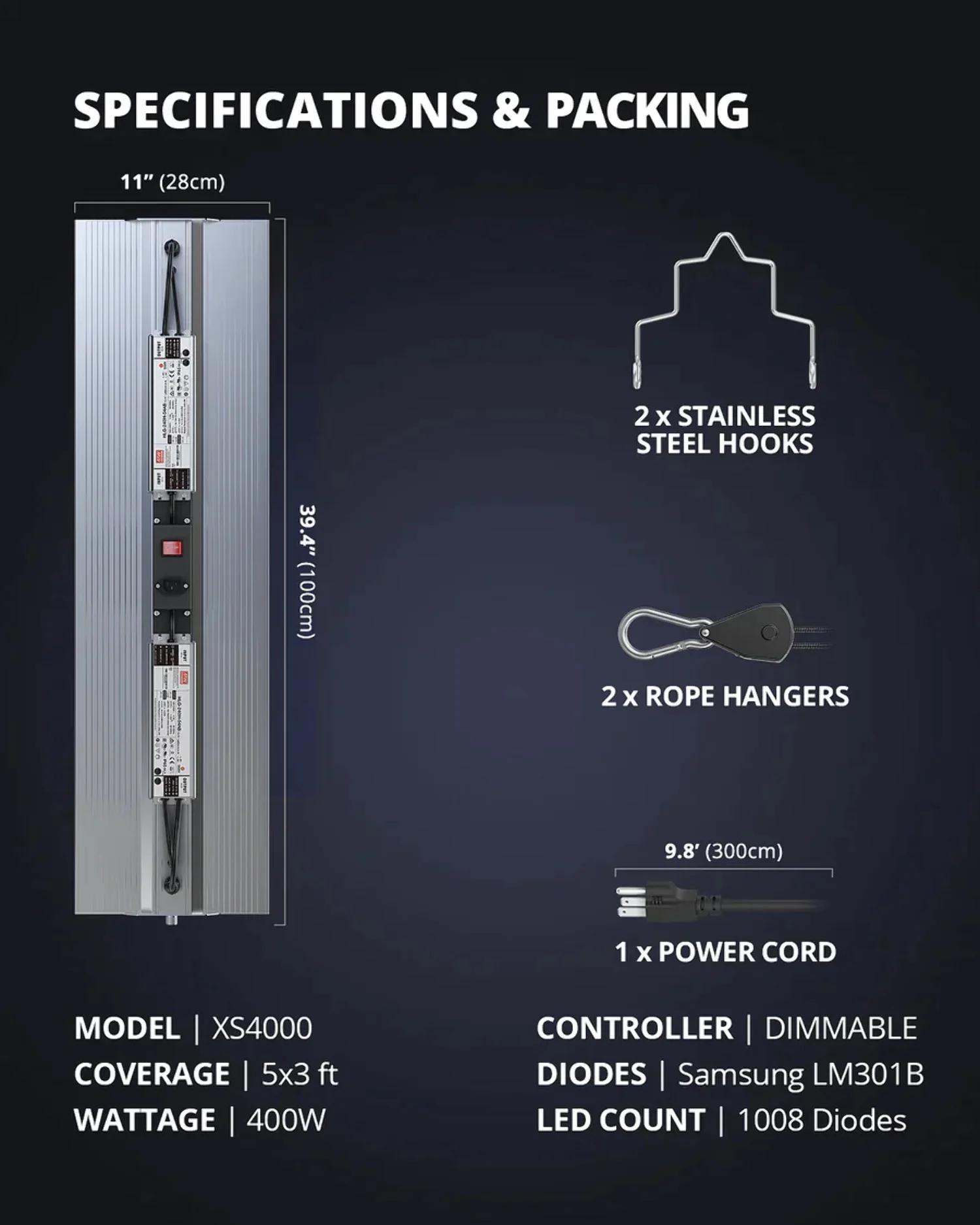 ViparSpectra 2023 Upgraded XS4000 400W Infrared Full Spectrum LED Grow Light with Samsung LM301B Diodes