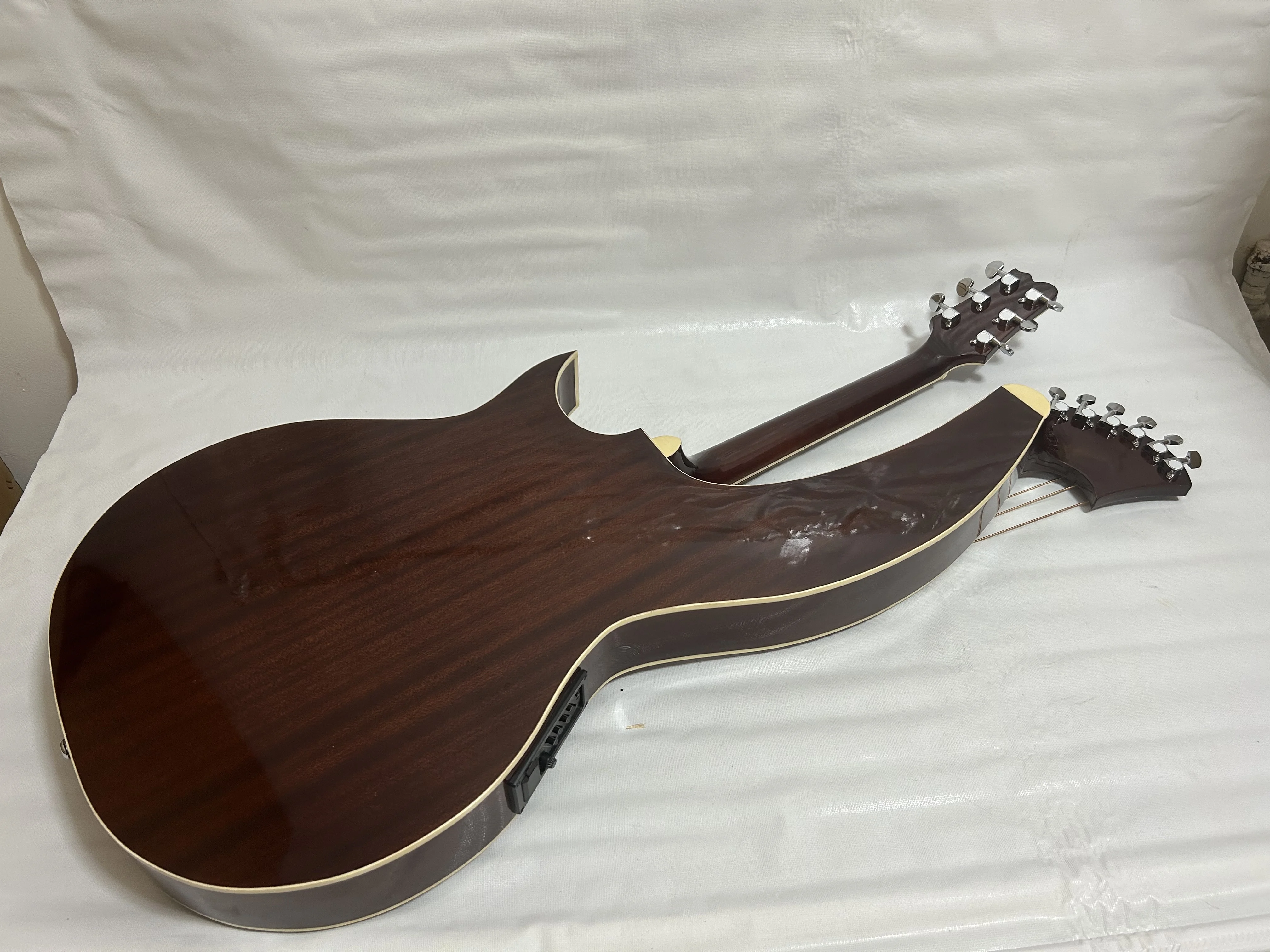 Professional Harp Guitar, Acoustic Electric Double Neck Guitar Free Padded Bag