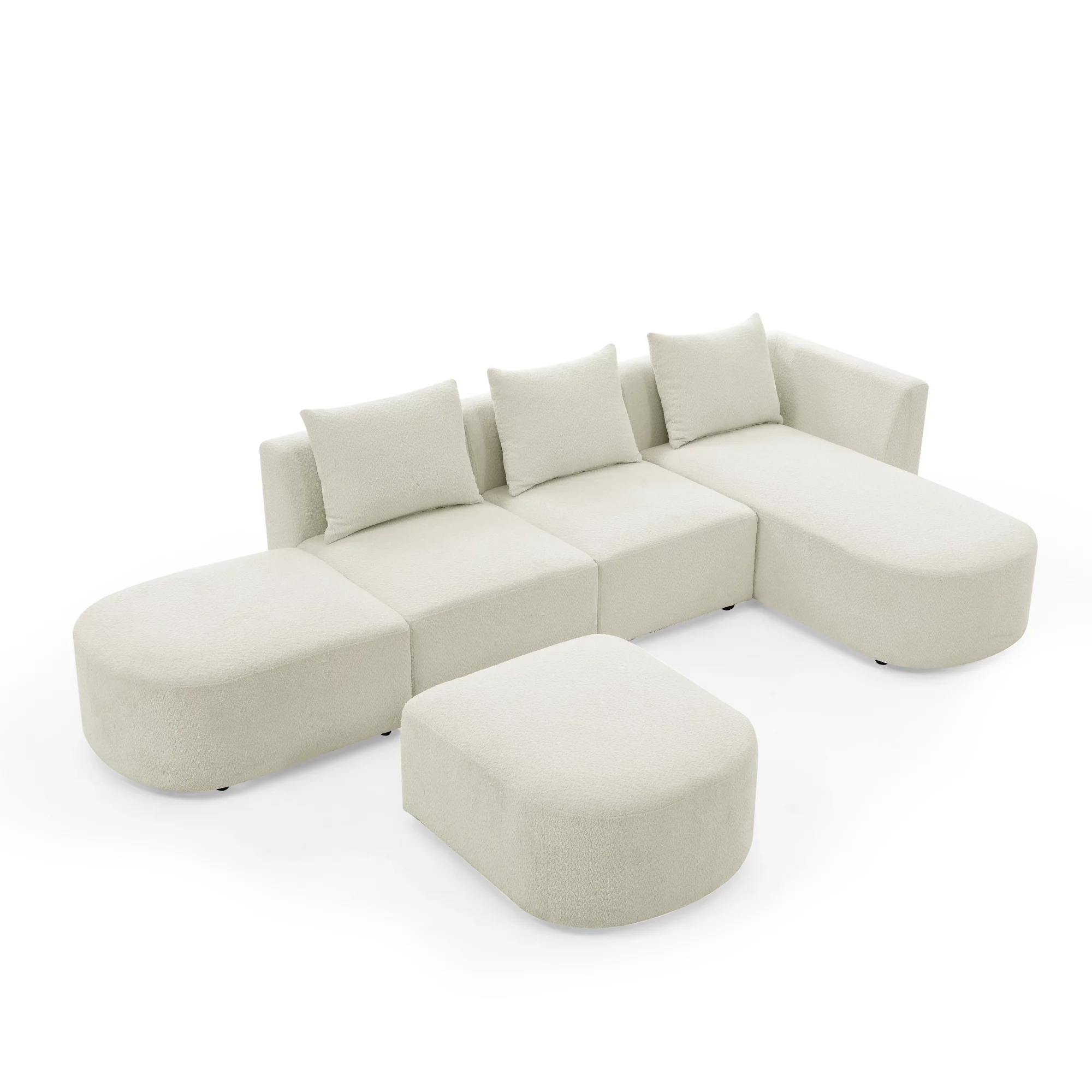 Homiyad L Shape Sectional Sofa with Right Side Chaise and Ottoman, Modular Sofa, Diy Combination, Loop Yarn Fabric, Beige