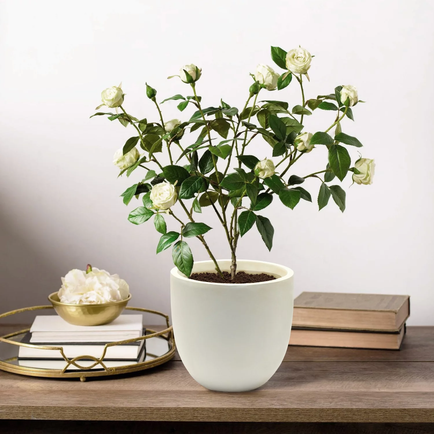 LuxenHome White MgO Round 9.2in. H Planter