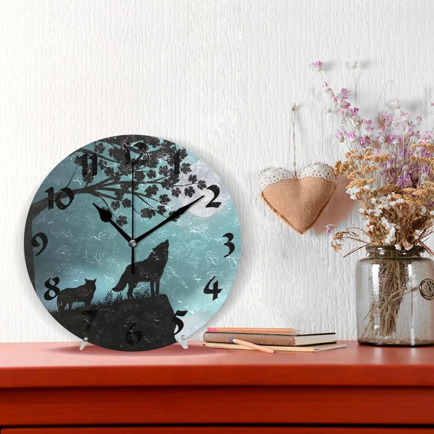 Hidove Evening Moon Round Wall Clock,Silent Non Ticking Battery Operated Accurate Home Clock,Vintage Farmhouse Wall Decor for The Kitchen, Living Room, Bedroom, Office 10 in