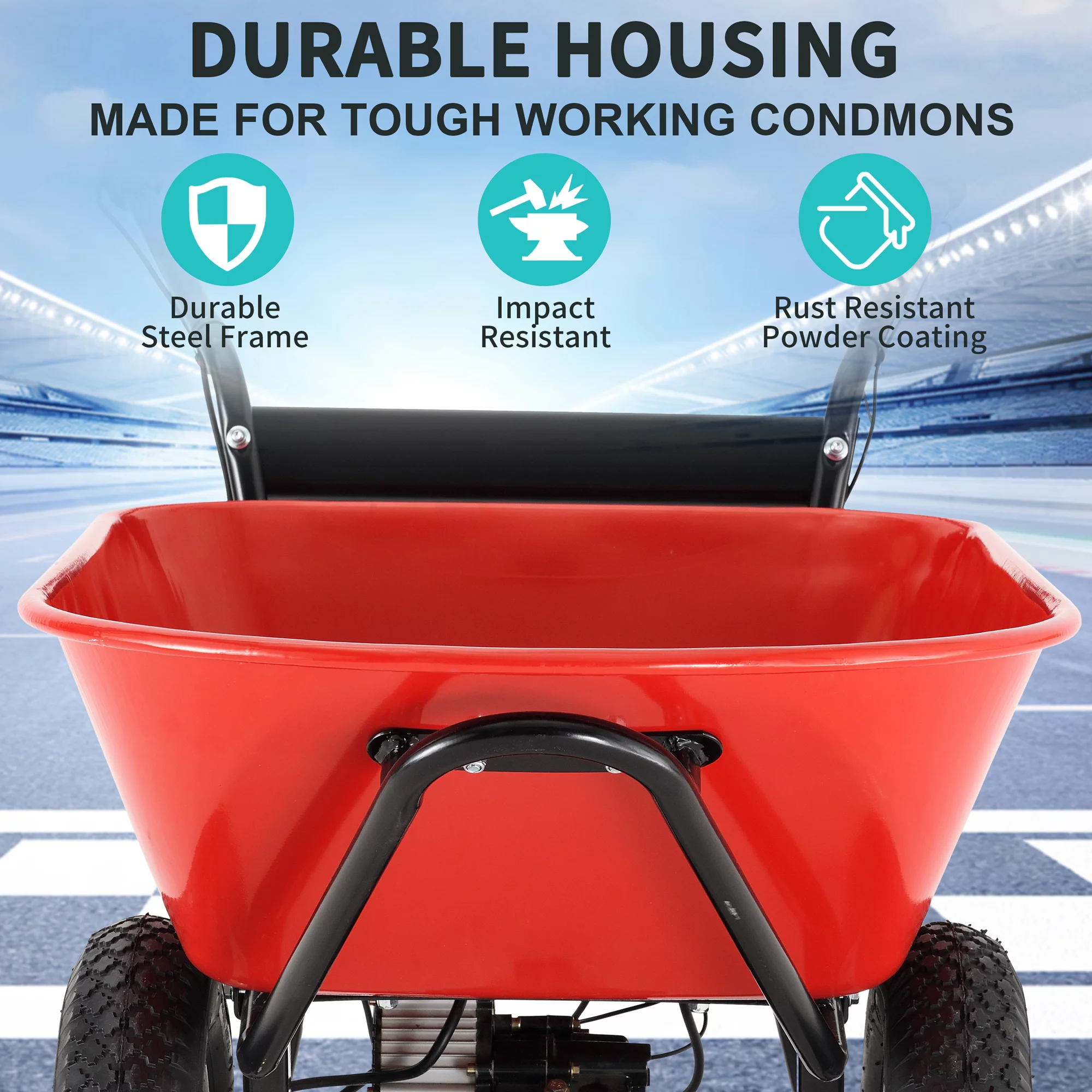 CoSoTower Wheelbarrow Utility Cart Electric Powered 24V Dc 180W Agm Battery 330Lbs (150Kgs) Max Capacity Barrel Dump Material Debris Hauler