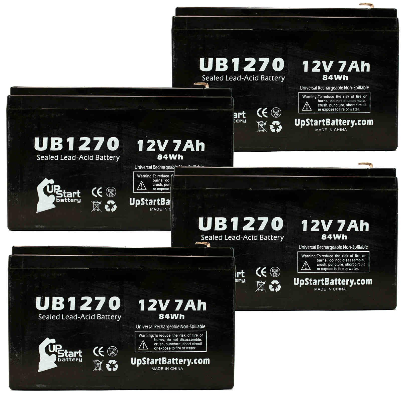 4x Pack - Compatible Gs PE12V9FZ Battery - Replacement UB1270 Universal Sealed Lead Acid Battery (12V, 7Ah, 7000mAh, F1 Terminal, AGM, SLA) - Includes 8 F1 to F2 Terminal Adapters