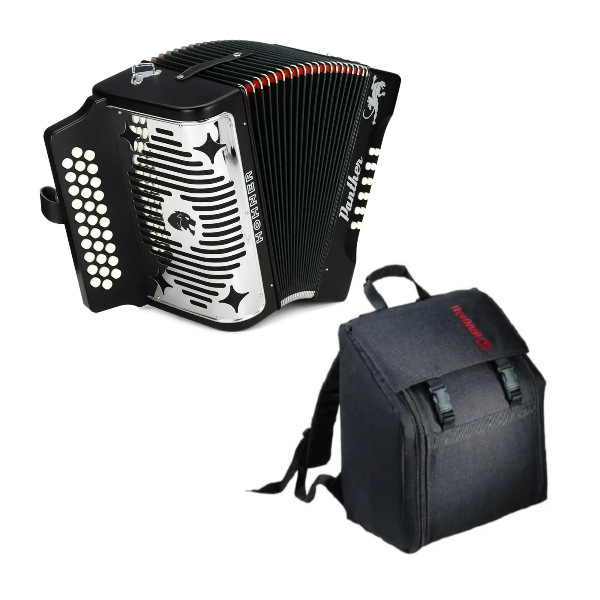 Hohner Accordion 3100FB Panther 3-Row Diatonic Accordion with Hohner AGB Gig Bag