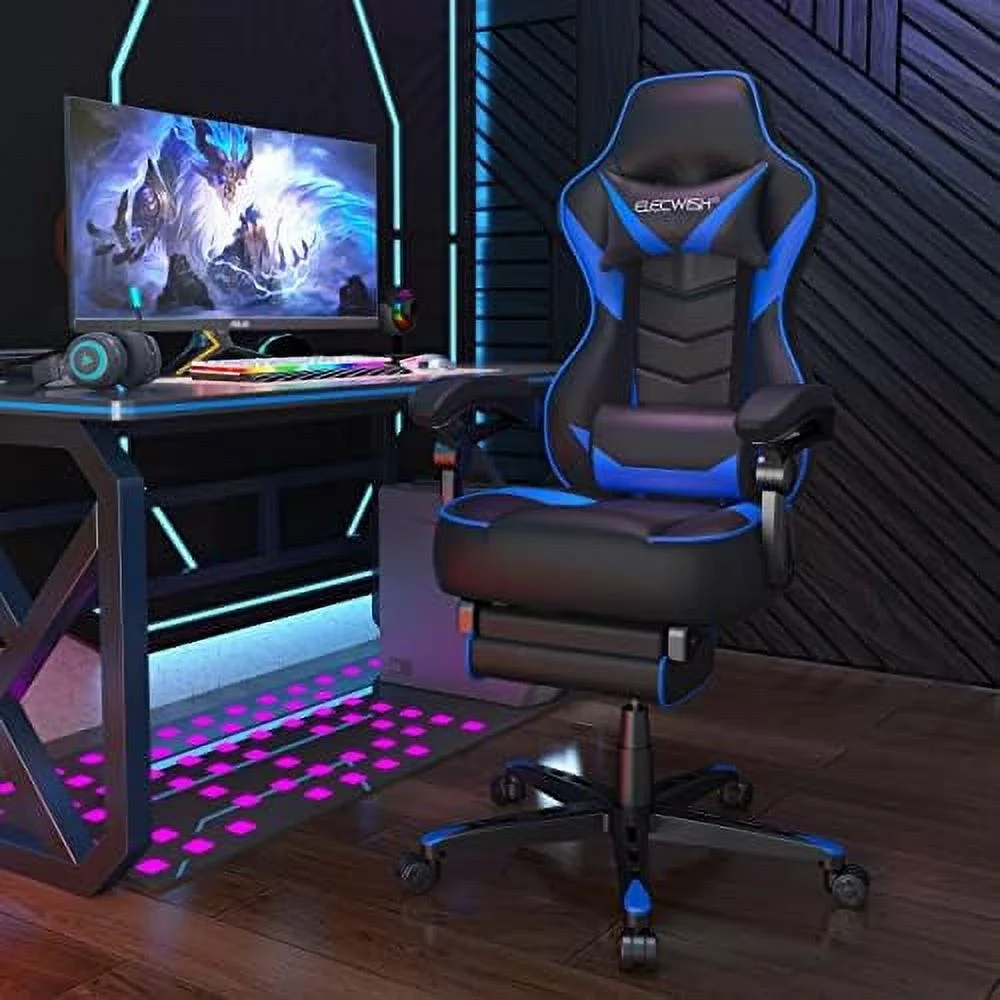 GVJMTKP Computer Gaming Chair with Footrest  Ergonomic Gamer Chair for Adults  High Back Adjustable Swivel Desk Chair with Lumbar Support  PU Leather Racing Style Chair  White