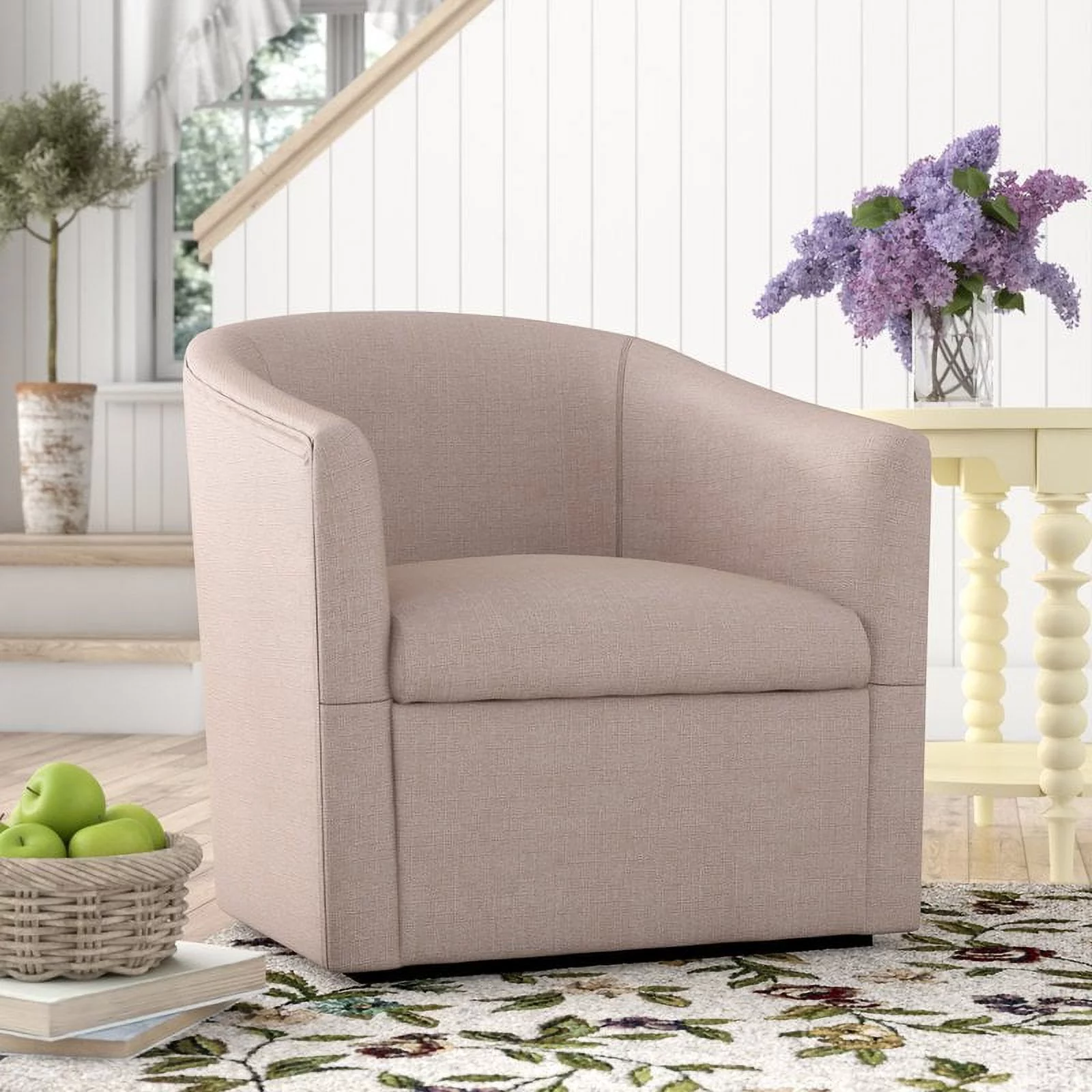 Uspridefurniture Sebastien Swivel Barrel Chair, Beige