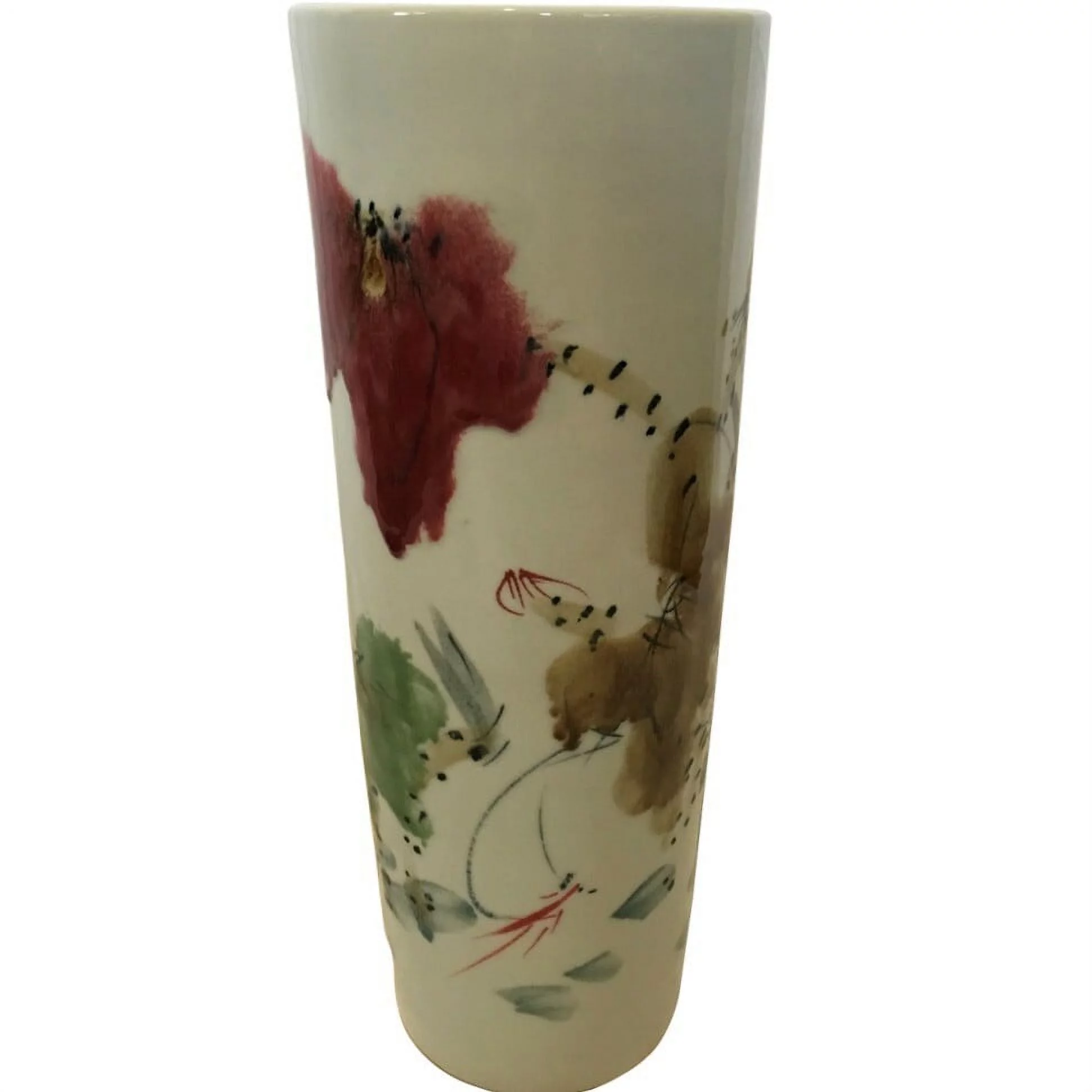 Chinese White Porcelain Vase Brush Painted Water Lotus Flower - Oriental Furniture Warehouse