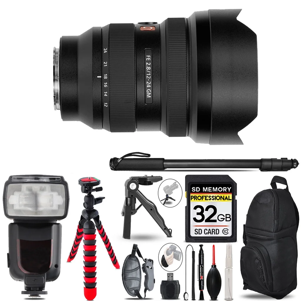 Sony FE 12-24mm f/2.8 GM Lens -+ Monopod - 32GB Accessory Bundle