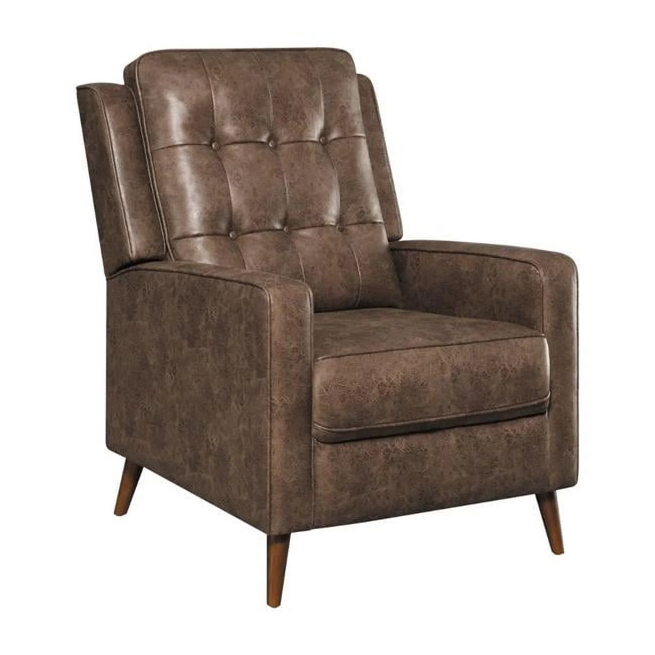 31 in. Push Back Faux Leather Recliner with Tufted & Tapered Legs, Brown