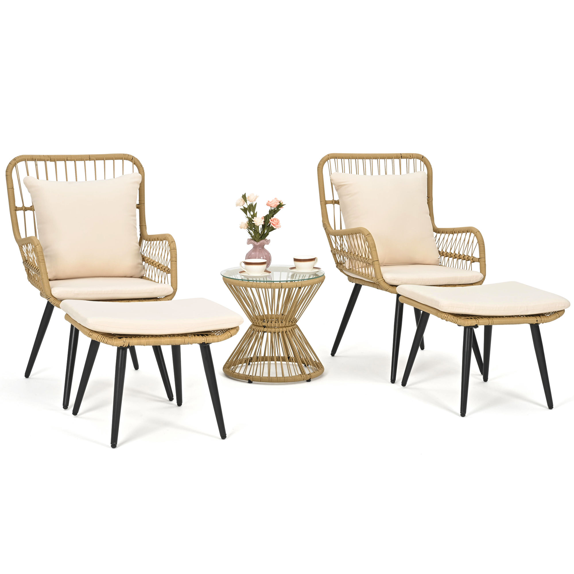 Pamapic 5-Piece Outdoor Wicker Patio Conversation Set with Cushions