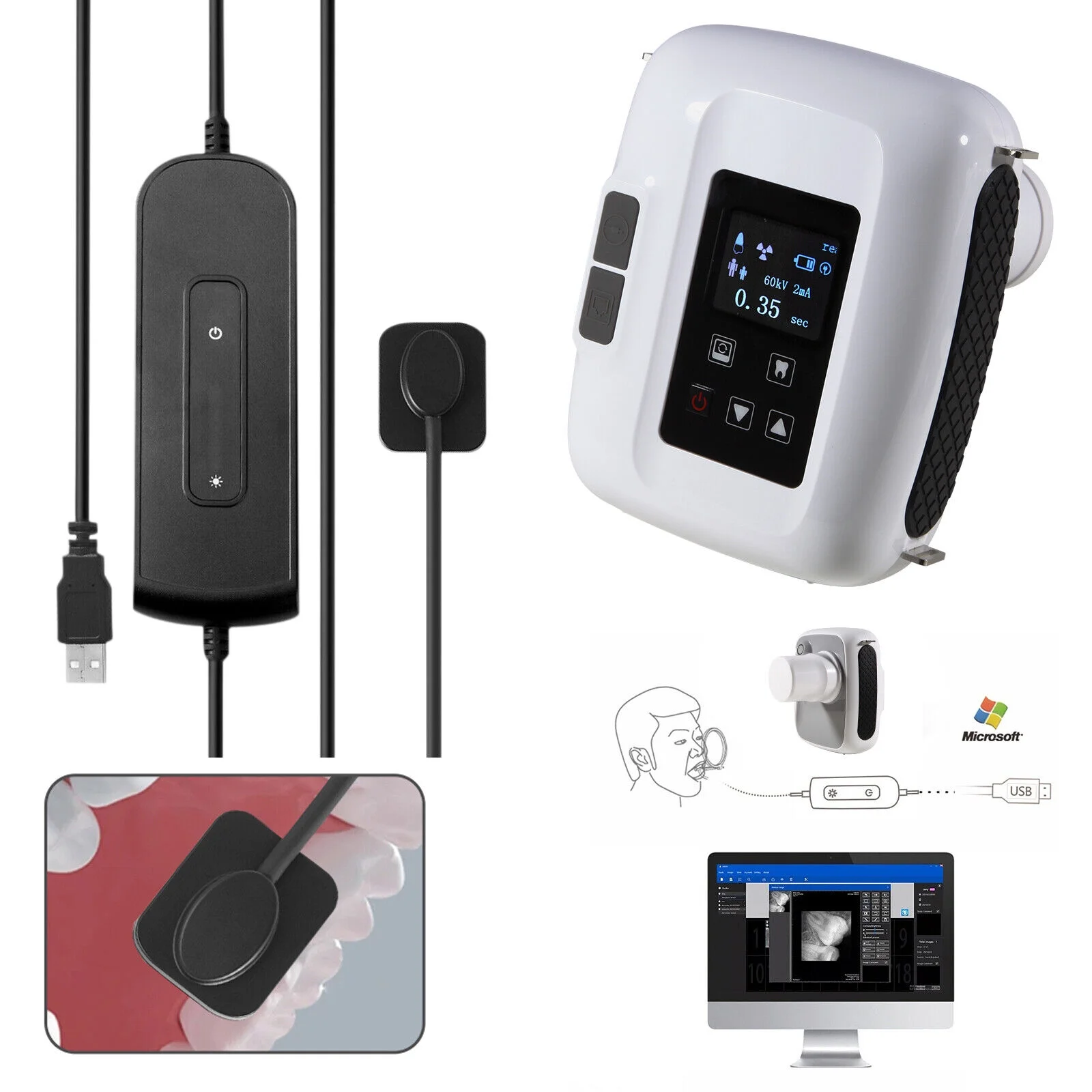 Dental Portable Digital X-ray Xray Machine + Digital Image RVG X-Ray Sensor 1.0