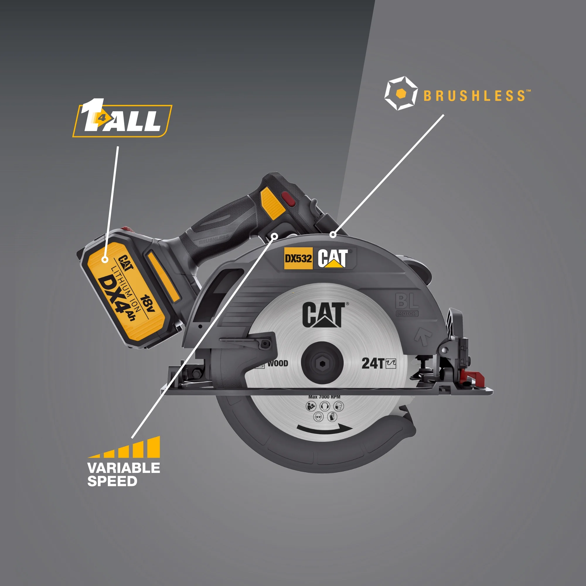 Caterpillar Cat® DX532 18V 1 FOR ALL 7-1/4” Cordless Circular Saw with Brushless Motor