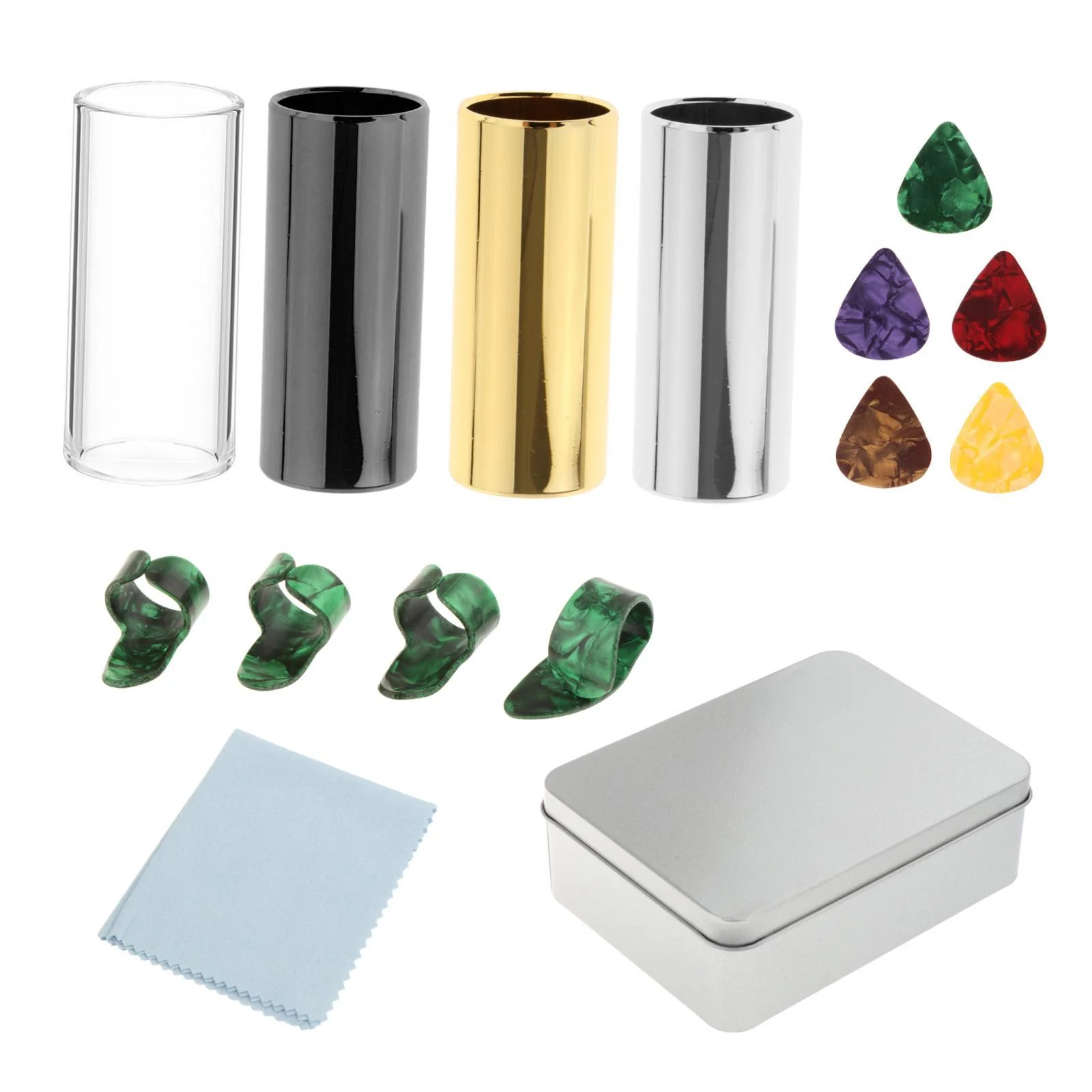 Hellery Guitar Slides and 5 Guitar Picks Stainless Stell Portable Guitar Parts Guitar Accessories for Bass Professional B